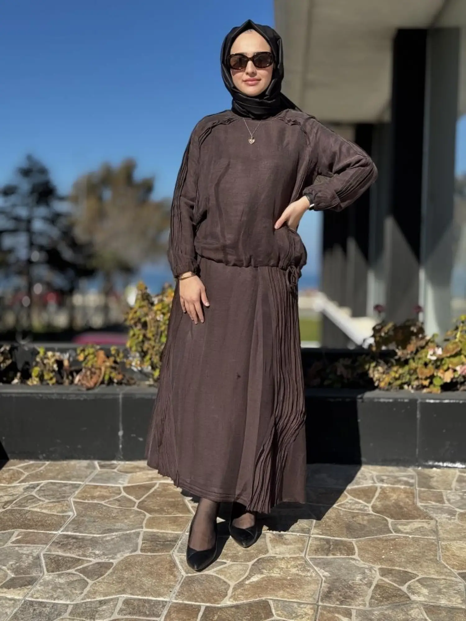 Misswhence Nervür Detaylı İpek Keten Bluz Etek Takım 37009