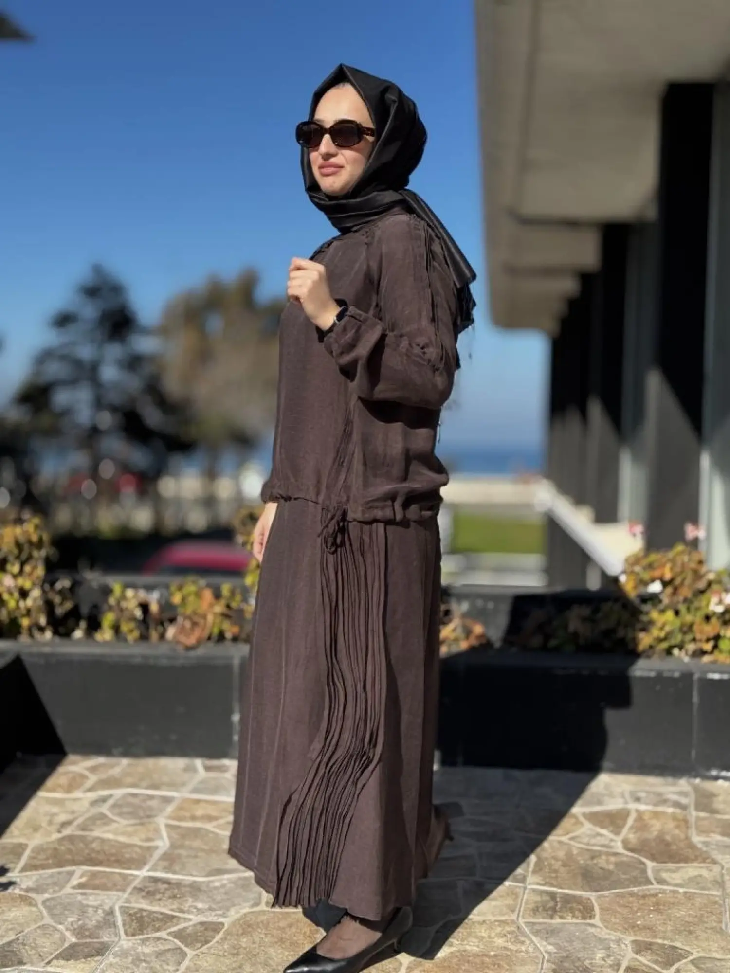 Misswhence Nervür Detaylı İpek Keten Bluz Etek Takım 37009