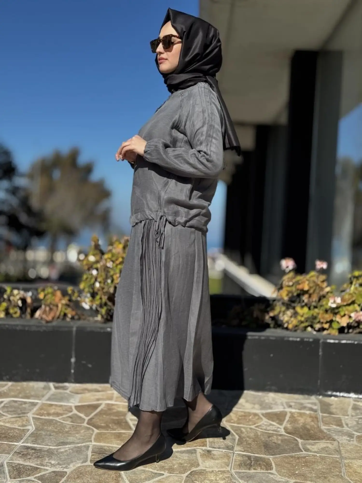 Misswhence Nervür Detaylı İpek Keten Bluz Etek Takım 37009