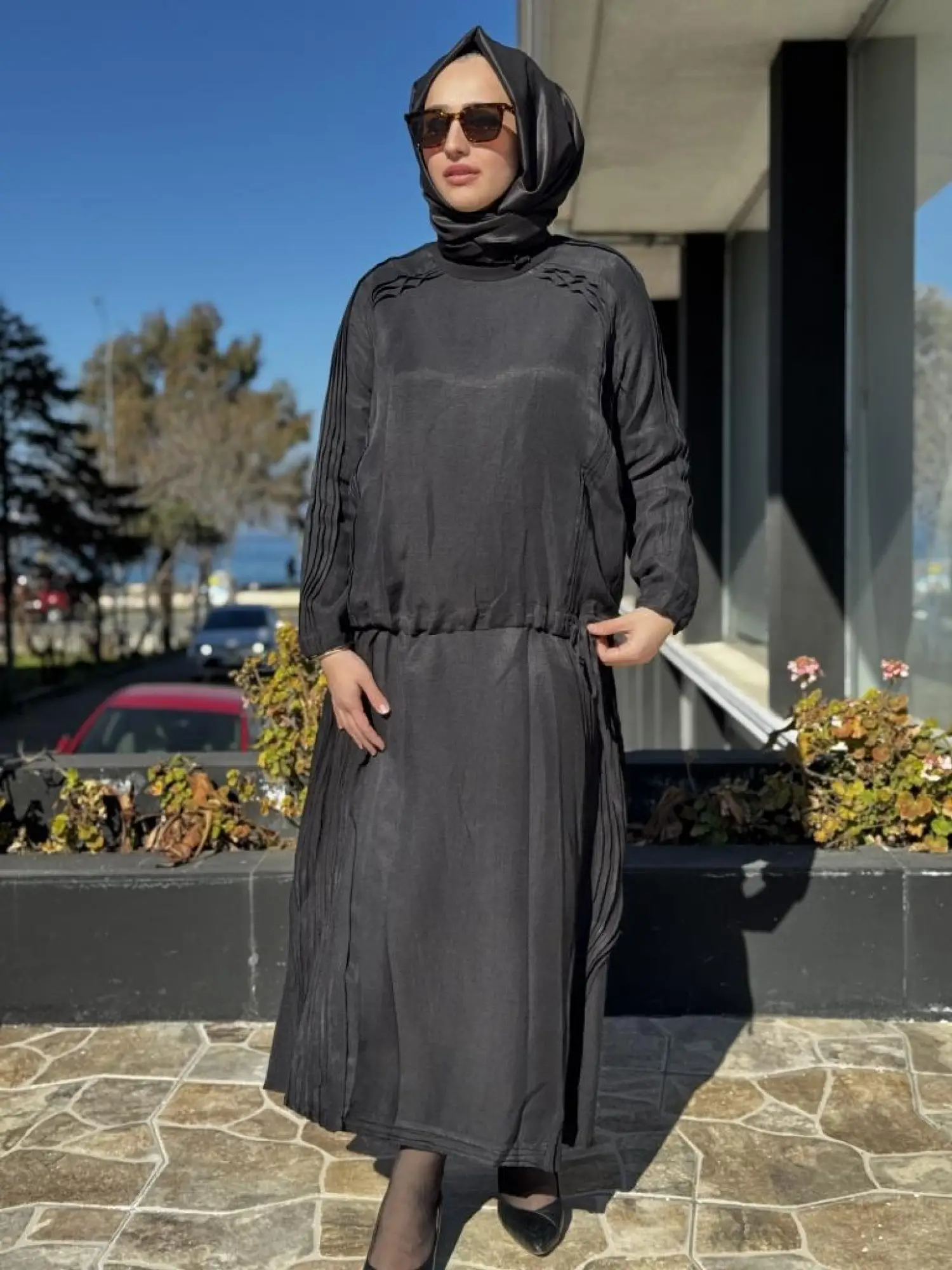 Misswhence Nervür Detaylı İpek Keten Bluz Etek Takım 37009