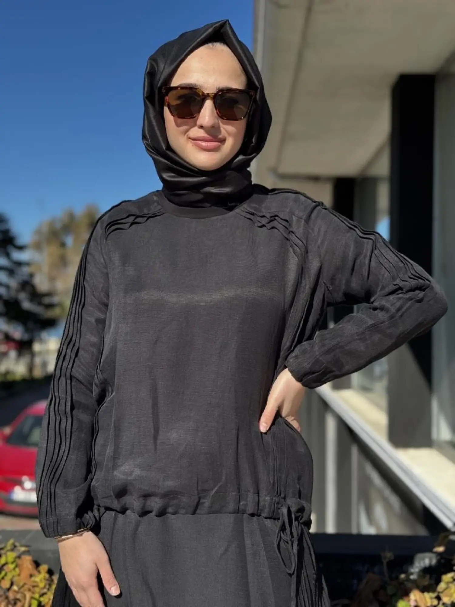 Misswhence Nervür Detaylı İpek Keten Bluz Etek Takım 37009