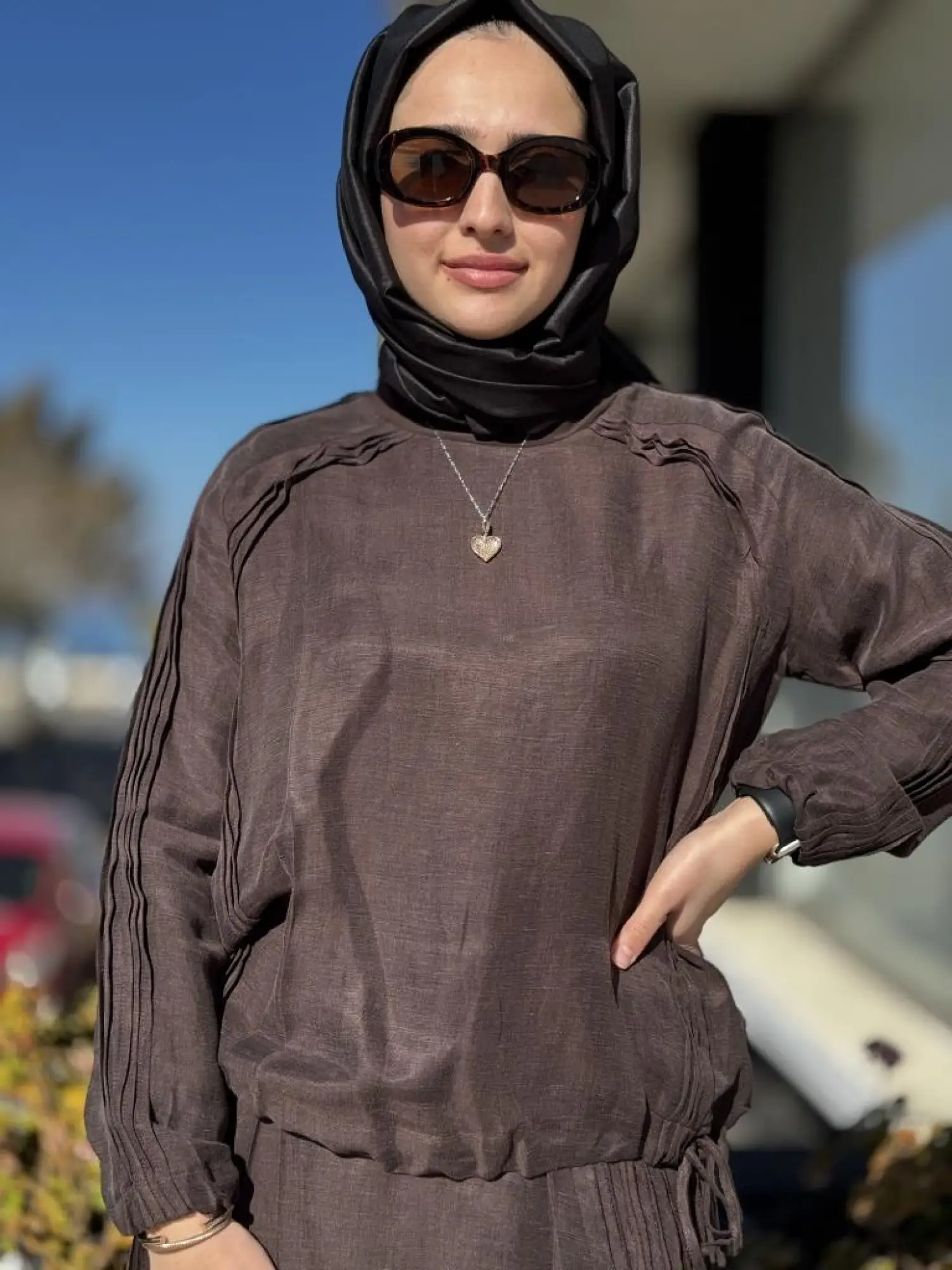 Misswhence Nervür Detaylı İpek Keten Bluz Etek Takım 37009