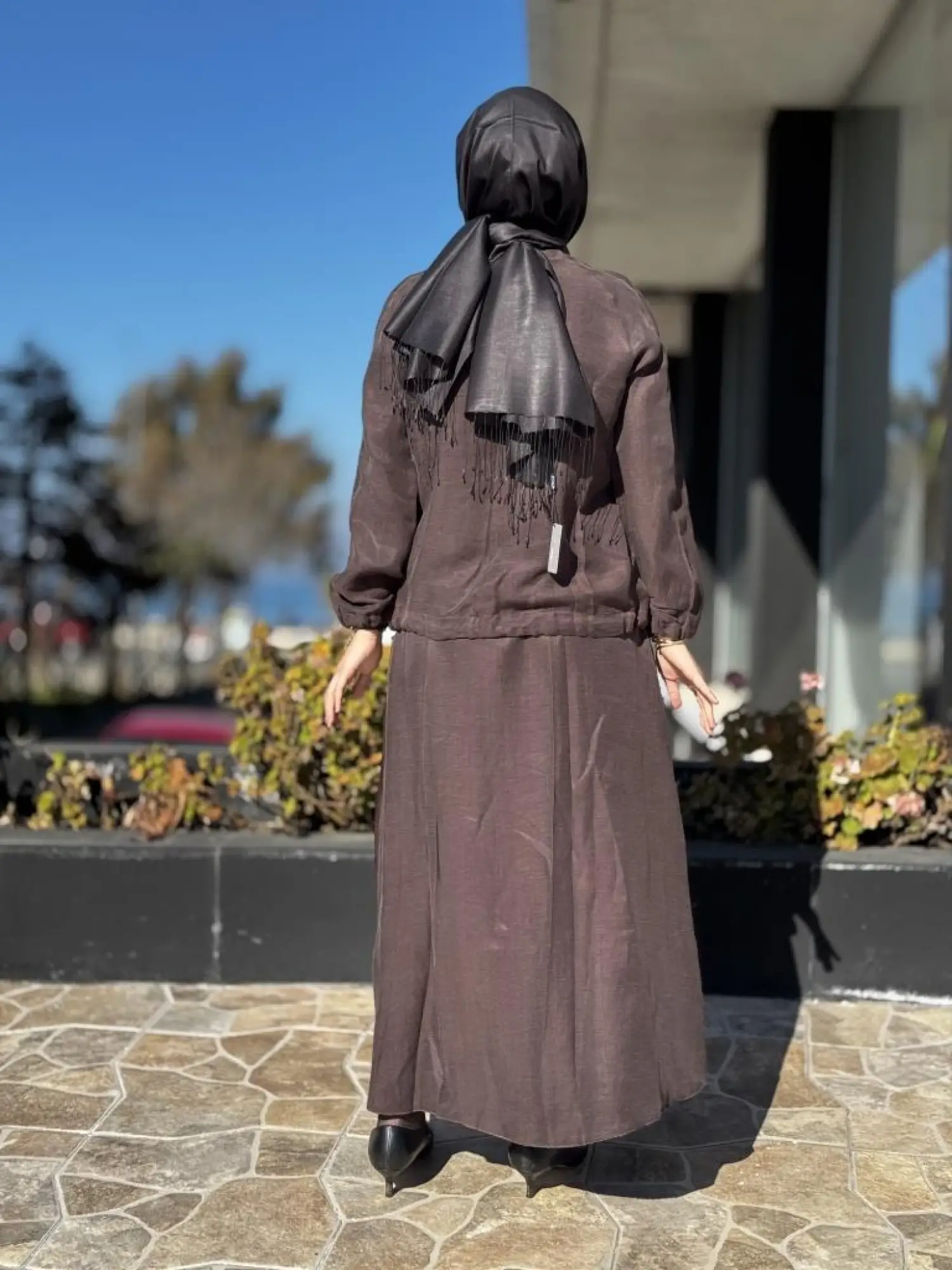 Misswhence Nervür Detaylı İpek Keten Bluz Etek Takım 37009