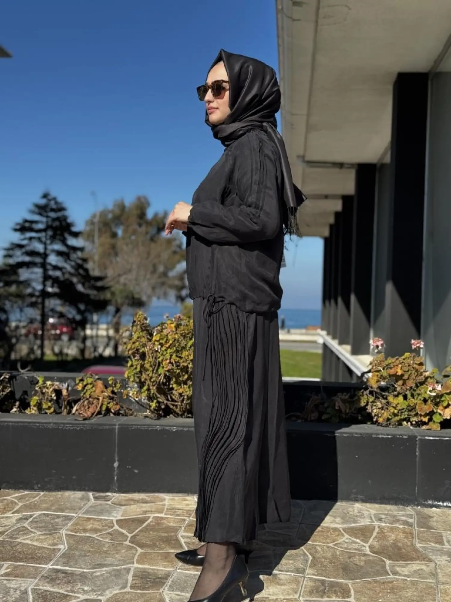 Misswhence Nervür Detaylı İpek Keten Bluz Etek Takım 37009