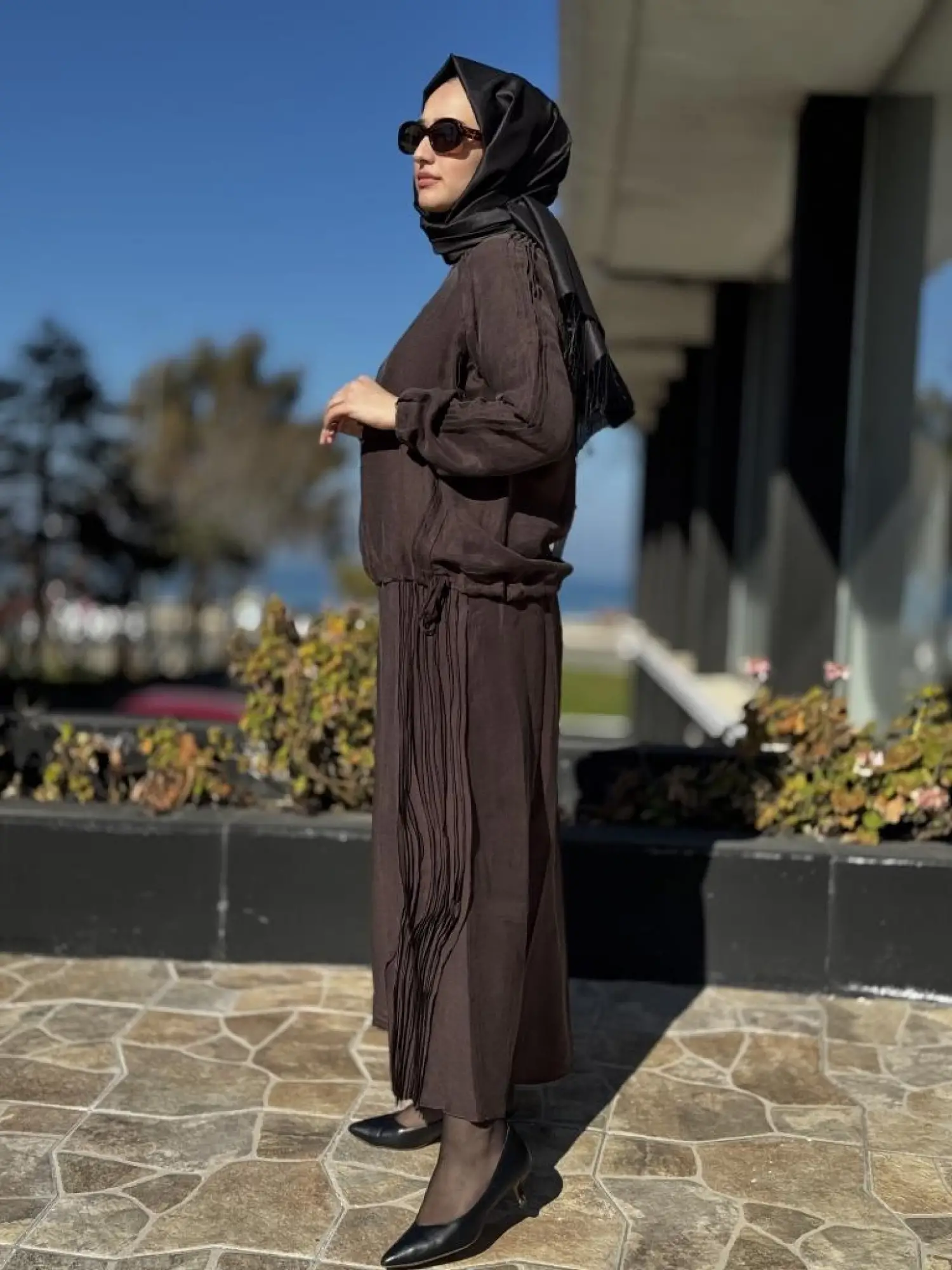 Misswhence Nervür Detaylı İpek Keten Bluz Etek Takım 37009