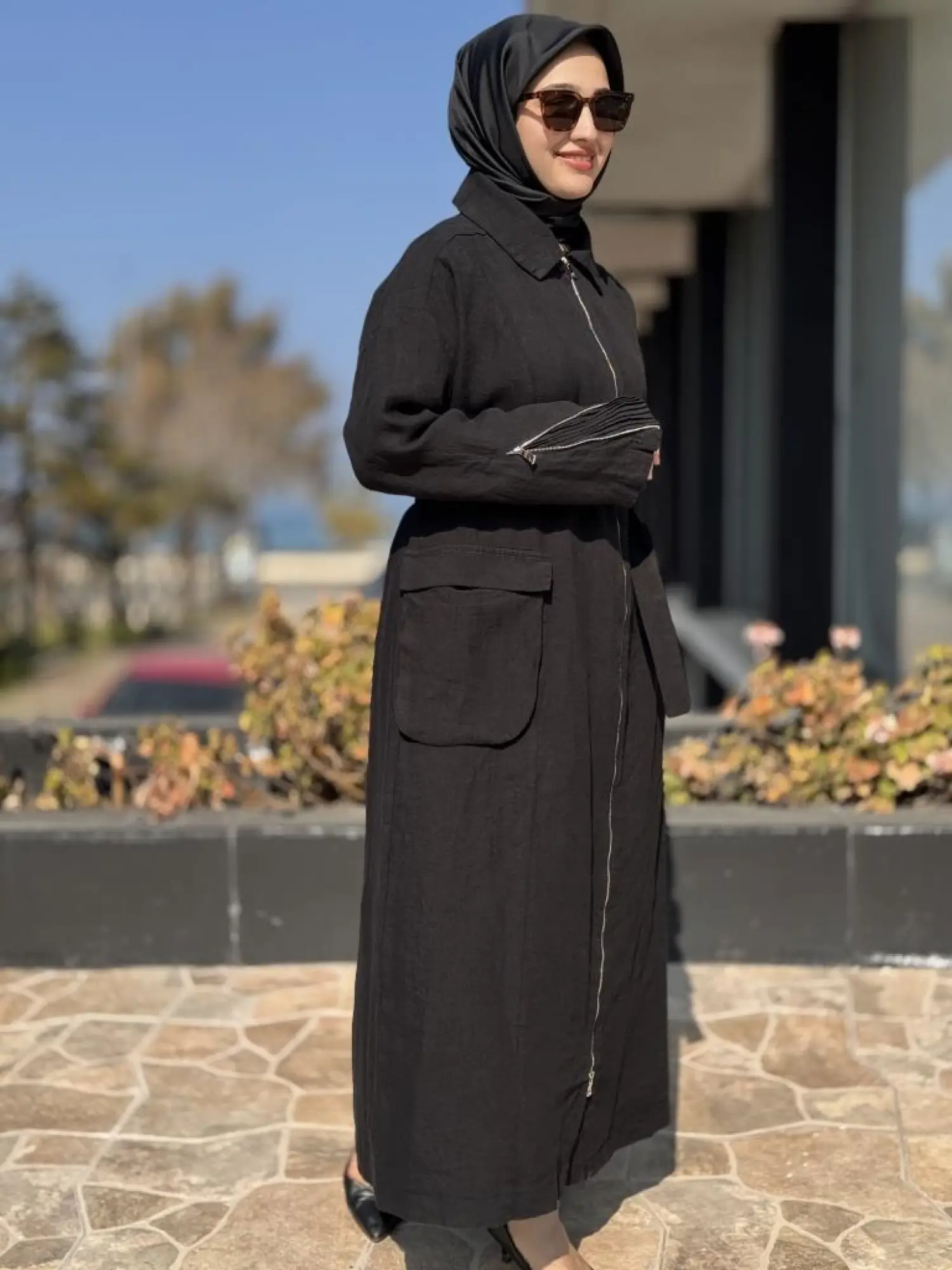 Misswhence Ön ve Arkası Fermuarlı Torba Cepli Keten Pardesü 37509