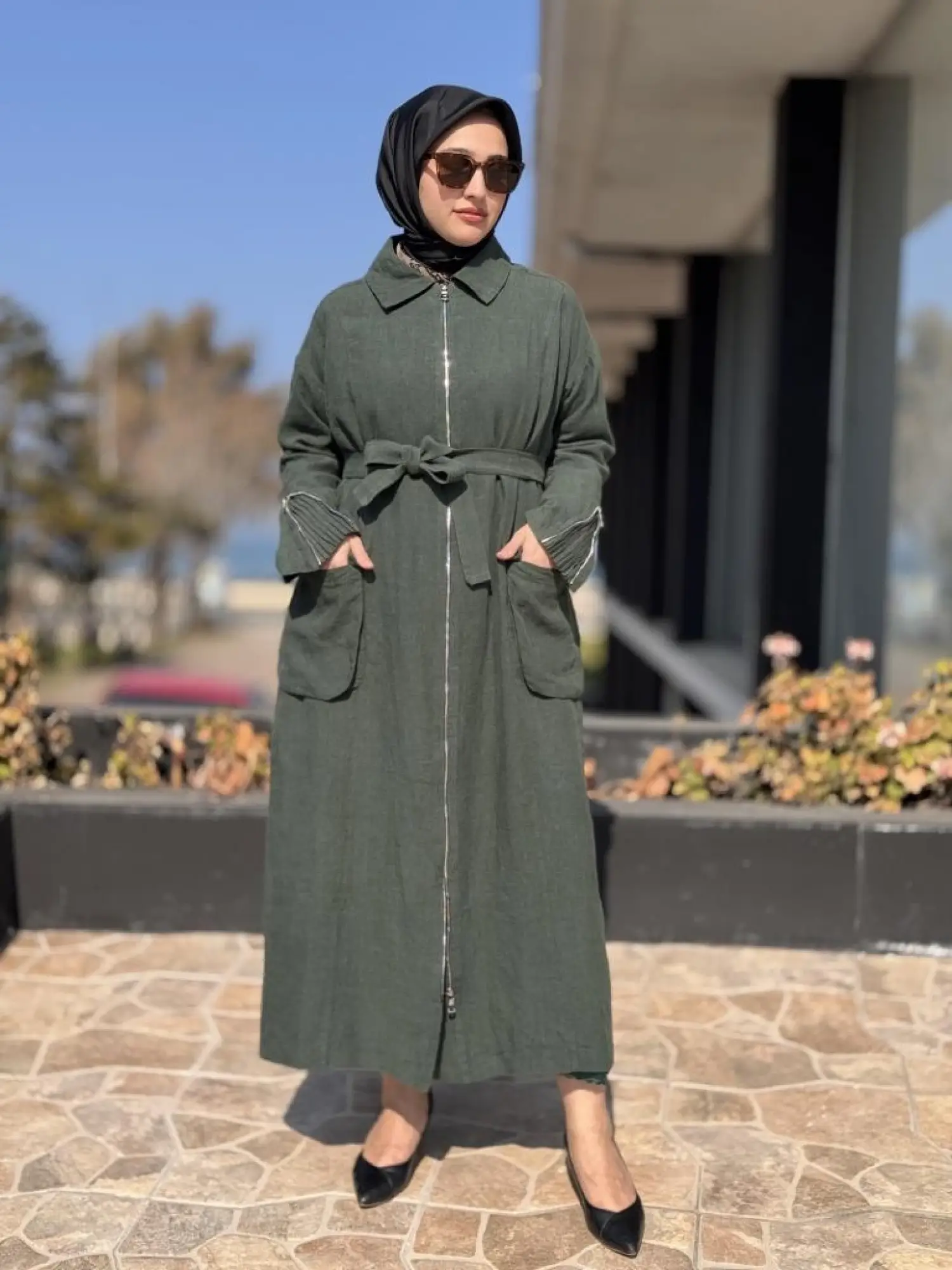 Misswhence Ön ve Arkası Fermuarlı Torba Cepli Keten Pardesü 37509