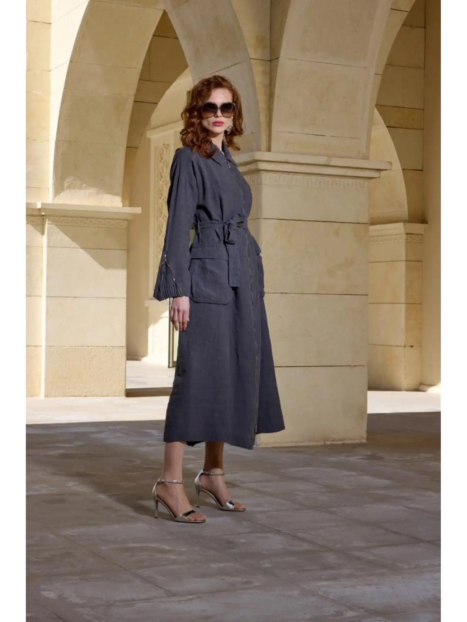 Misswhence Ön ve Arkası Fermuarlı Torba Cepli Keten Pardesü 37509