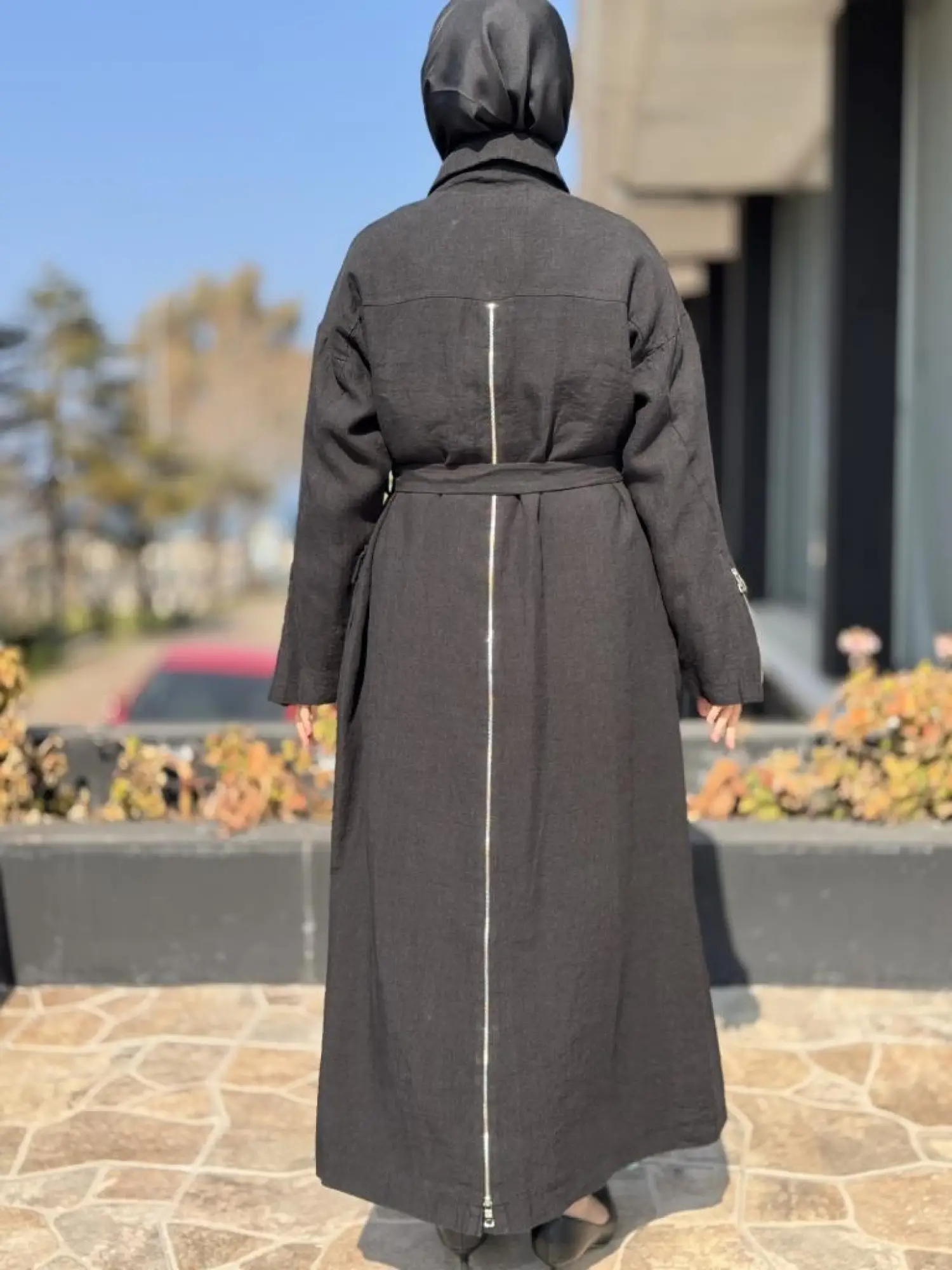 Misswhence Ön ve Arkası Fermuarlı Torba Cepli Keten Pardesü 37509