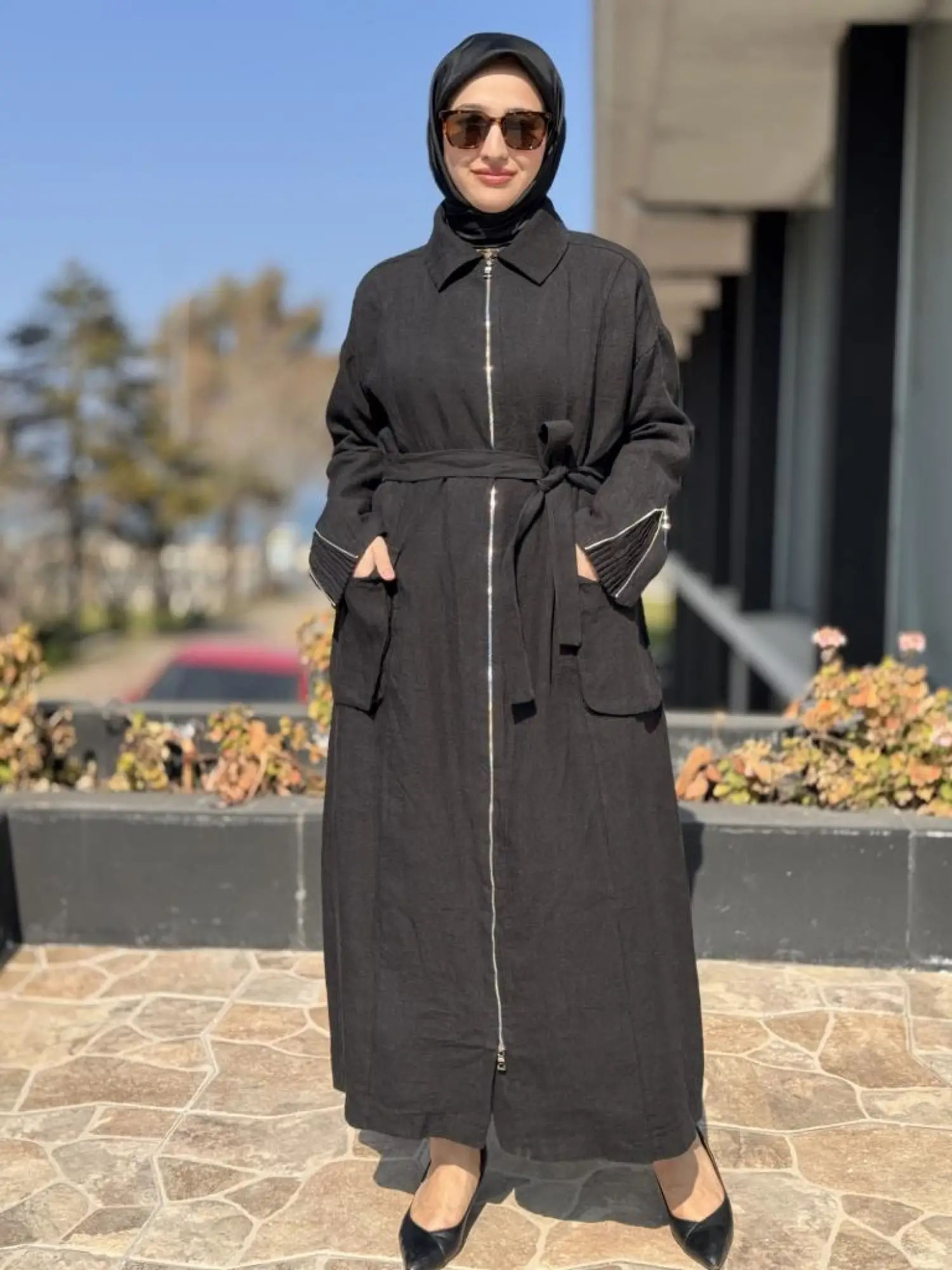 Misswhence Ön ve Arkası Fermuarlı Torba Cepli Keten Pardesü 37509