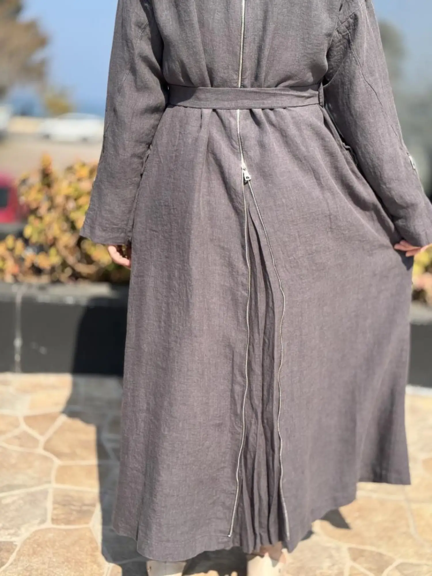 Misswhence Ön ve Arkası Fermuarlı Torba Cepli Keten Pardesü 37509