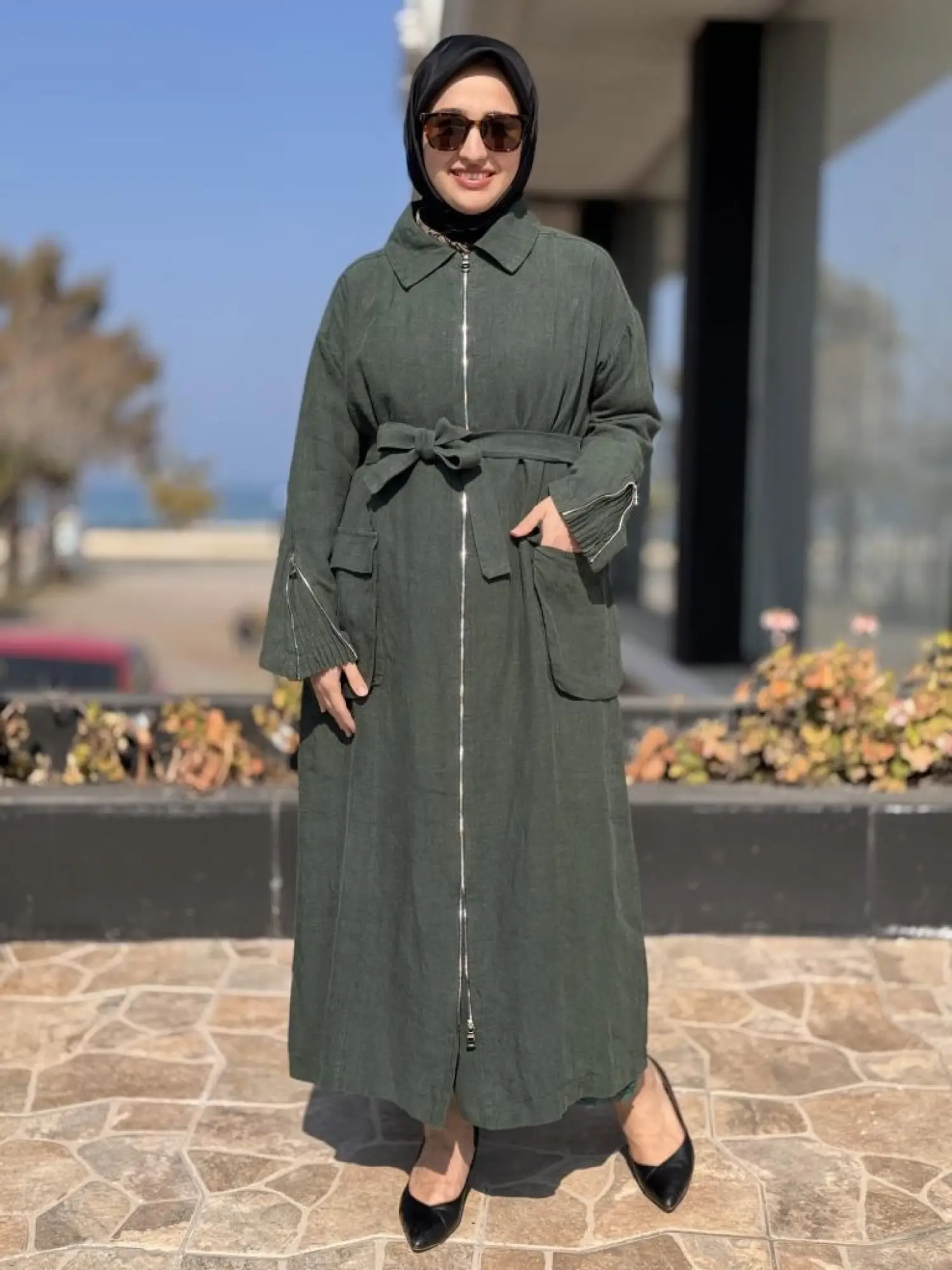 Misswhence Ön ve Arkası Fermuarlı Torba Cepli Keten Pardesü 37509