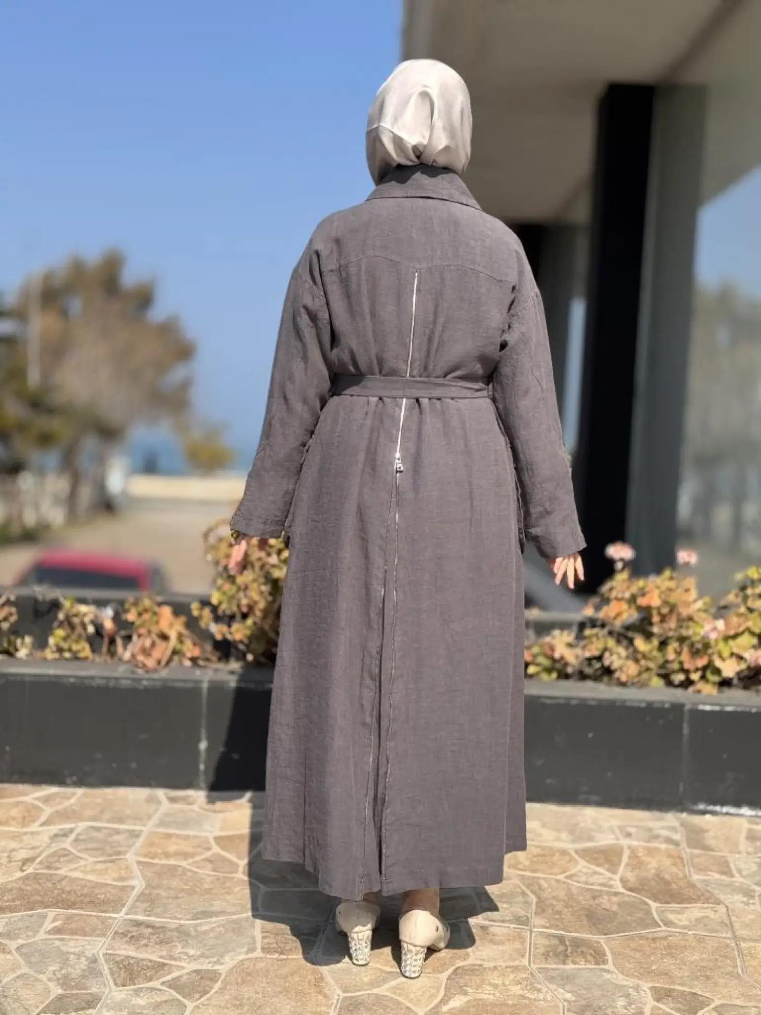 Misswhence Ön ve Arkası Fermuarlı Torba Cepli Keten Pardesü 37509