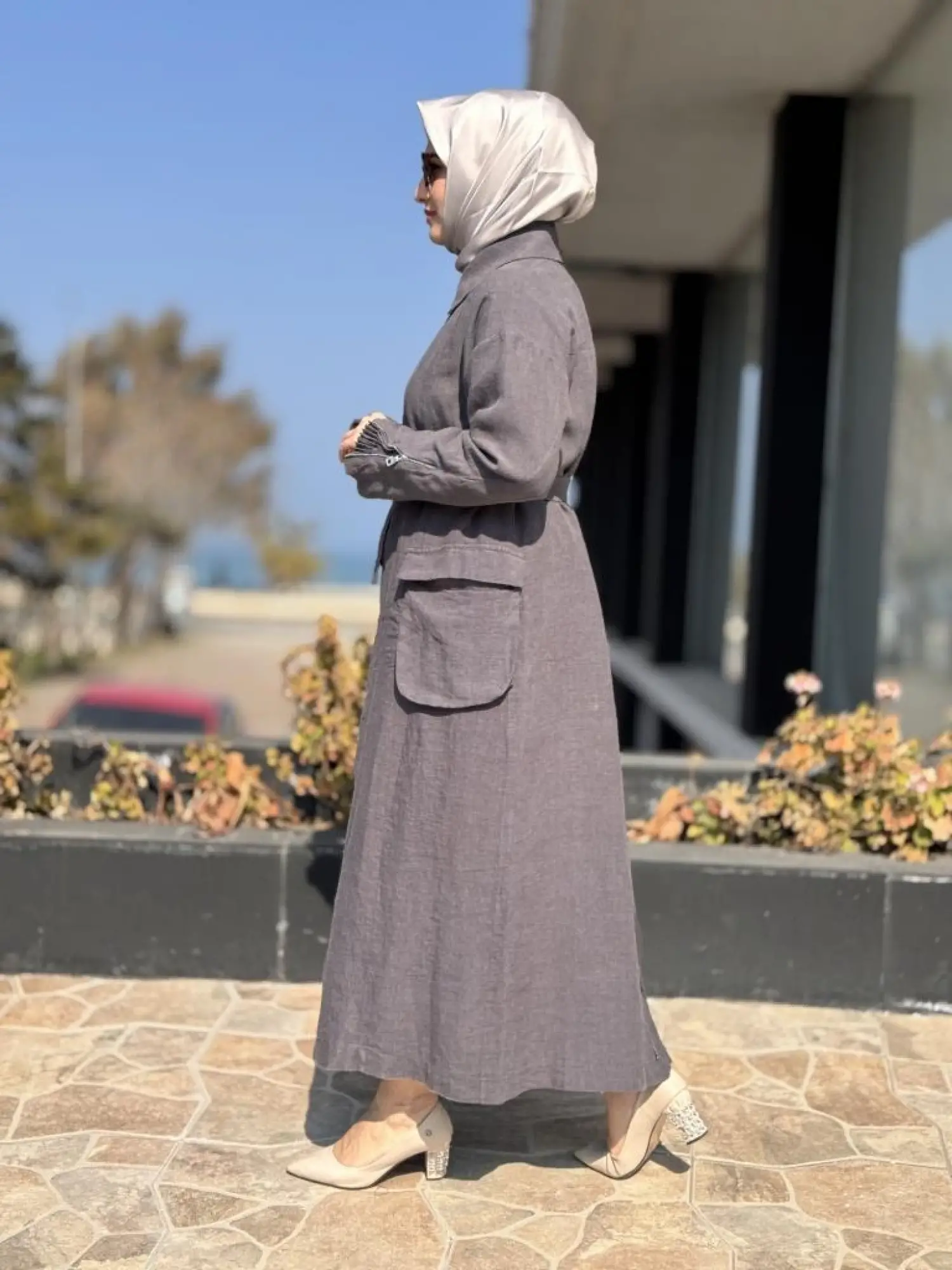 Misswhence Ön ve Arkası Fermuarlı Torba Cepli Keten Pardesü 37509