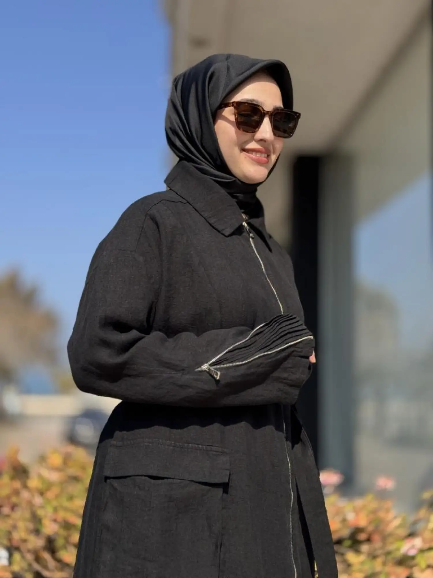 Misswhence Ön ve Arkası Fermuarlı Torba Cepli Keten Pardesü 37509