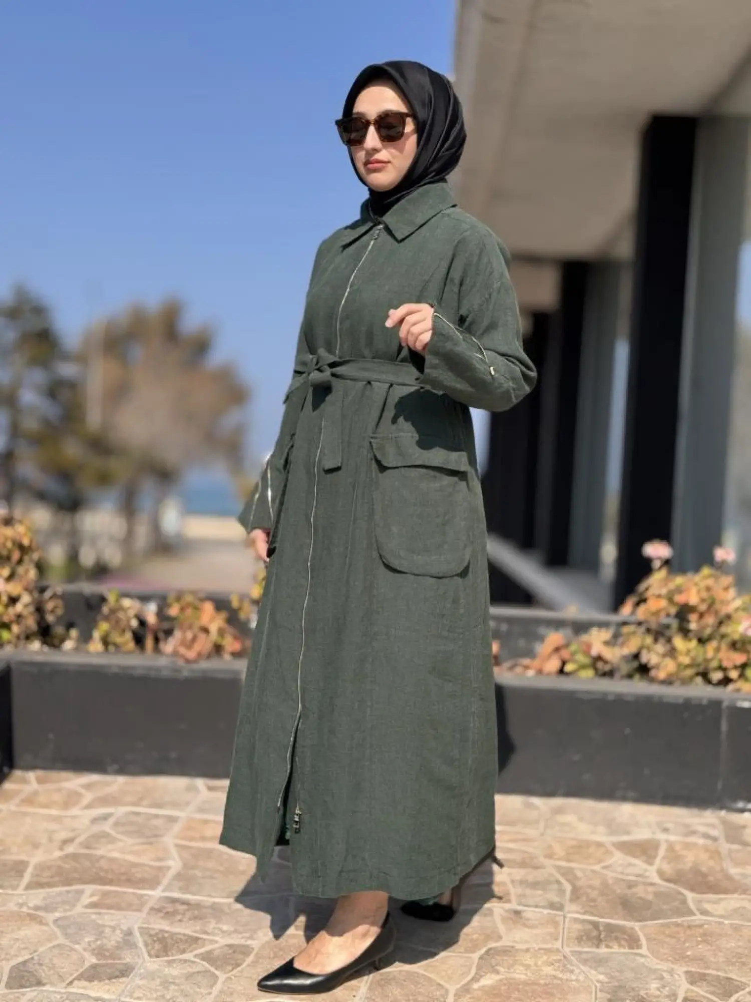 Misswhence Ön ve Arkası Fermuarlı Torba Cepli Keten Pardesü 37509