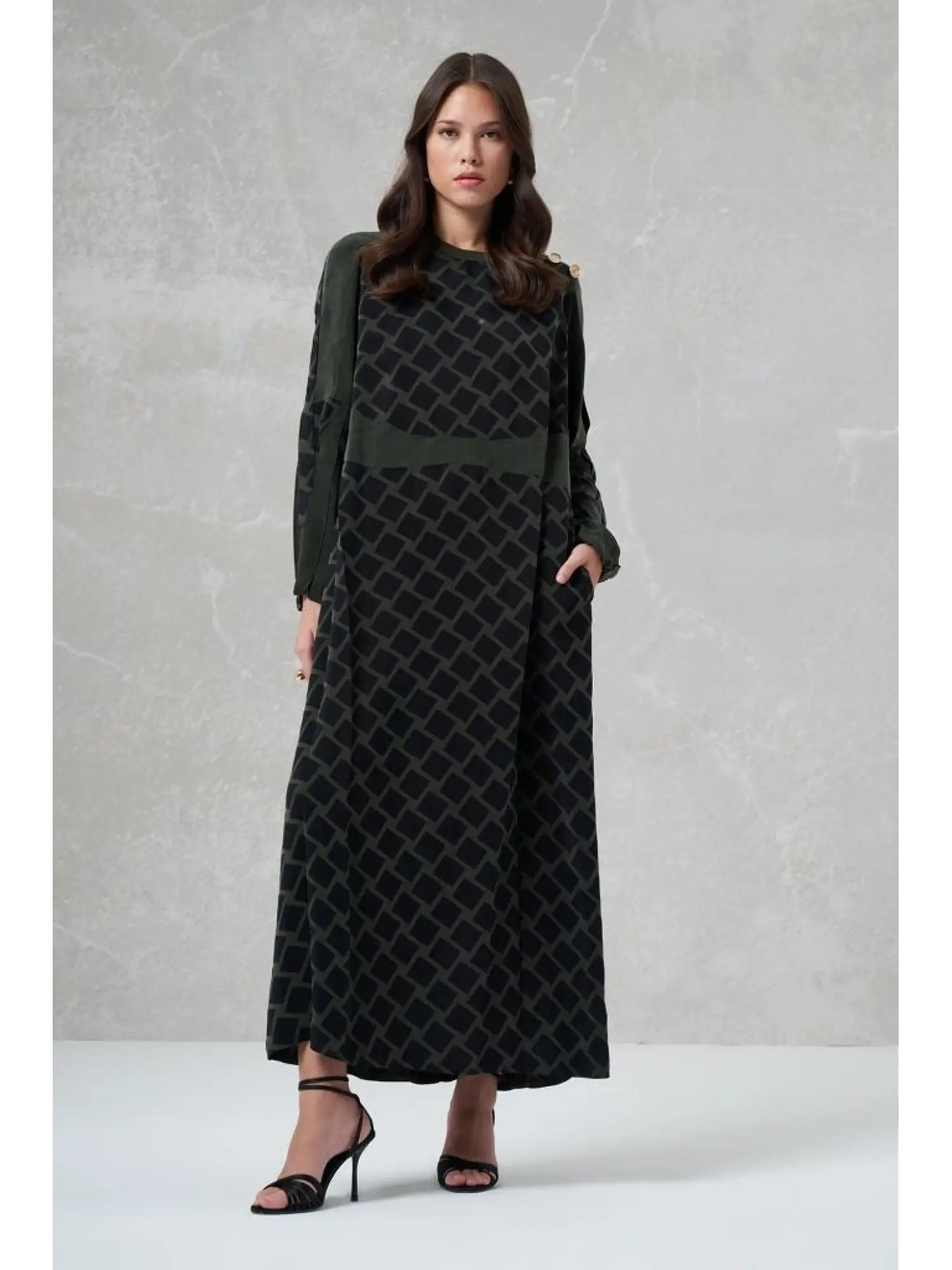 Misswhence Önü Desenli Arkası Sade Cupra İpek Elbise 37825