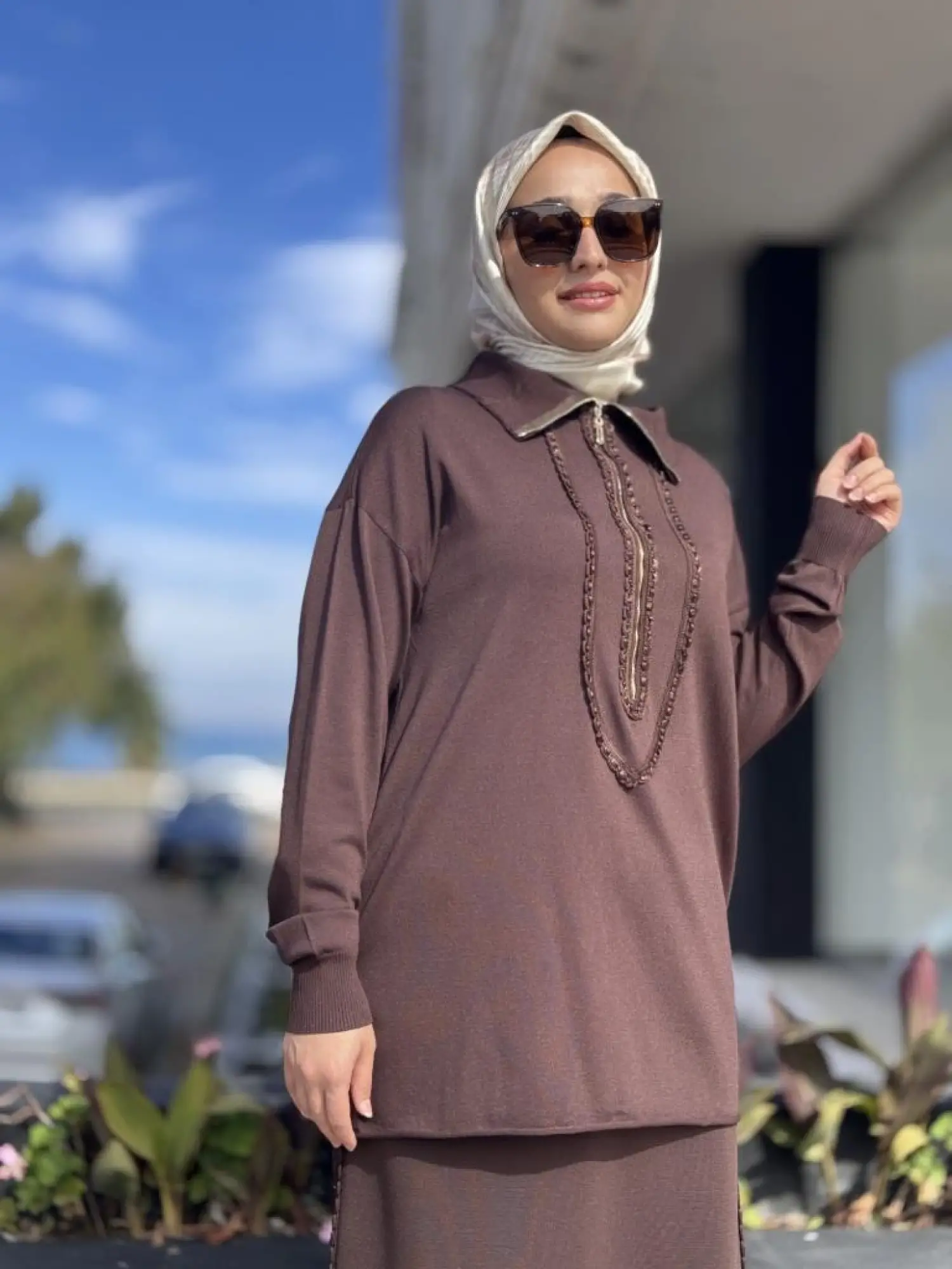 Misswhence Önü Şerit Kurdele Detaylı Yarım Fermuarlı Triko Tunik 38018