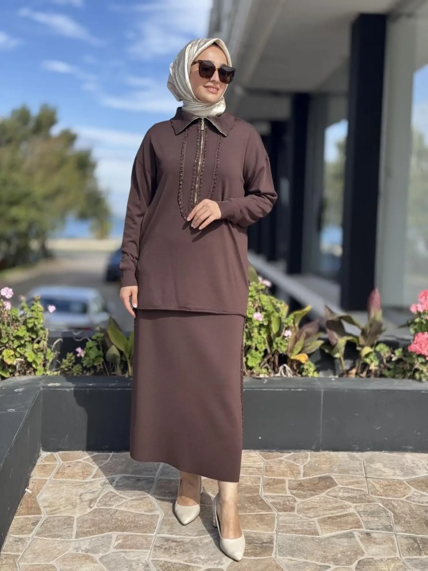 Misswhence Önü Şerit Kurdele Detaylı Yarım Fermuarlı Triko Tunik 38018