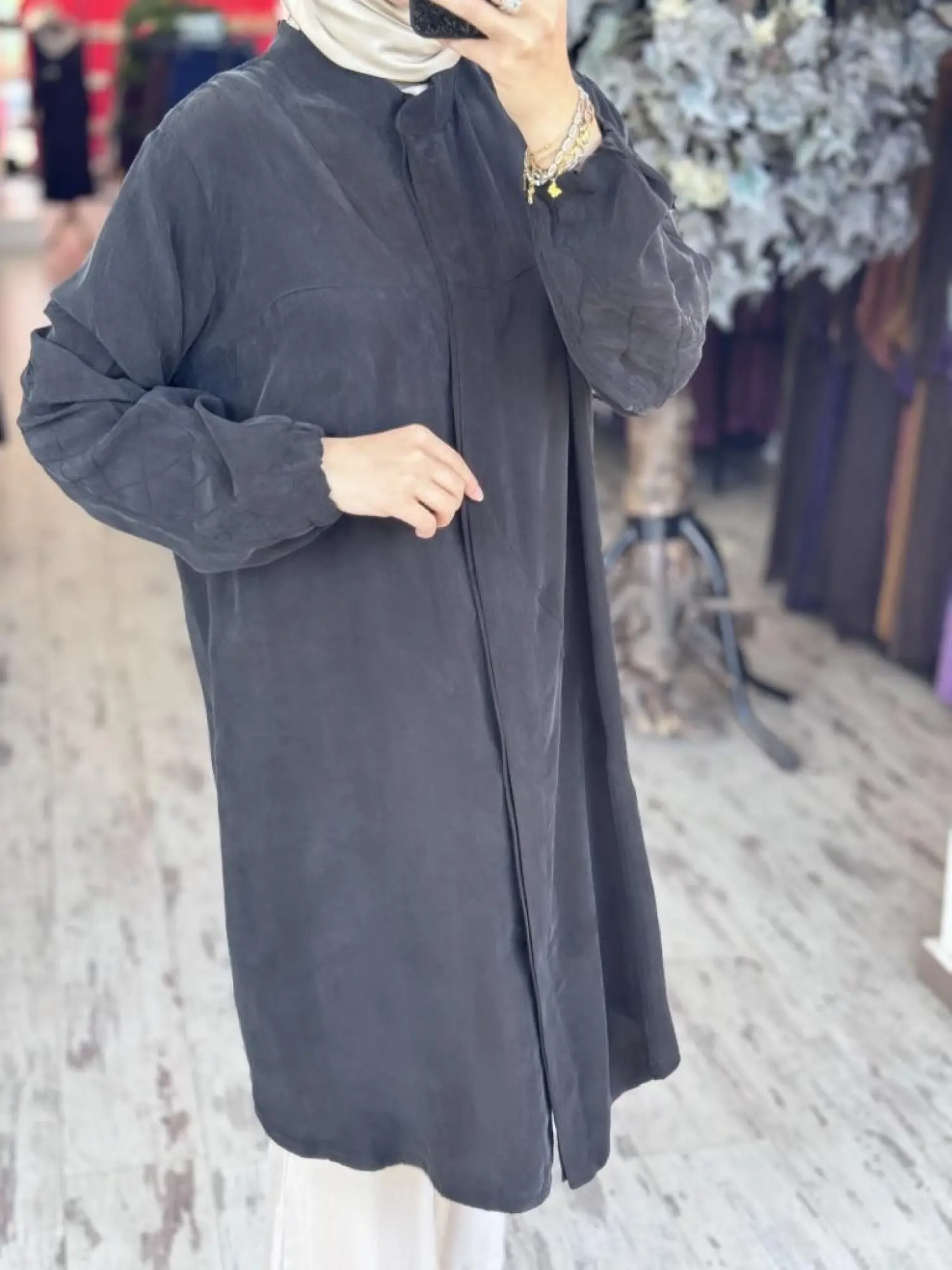 Misswhence Parça Detaylı Çıtçıtlı Düz Cupra İpek Gömlek/Kap 37315