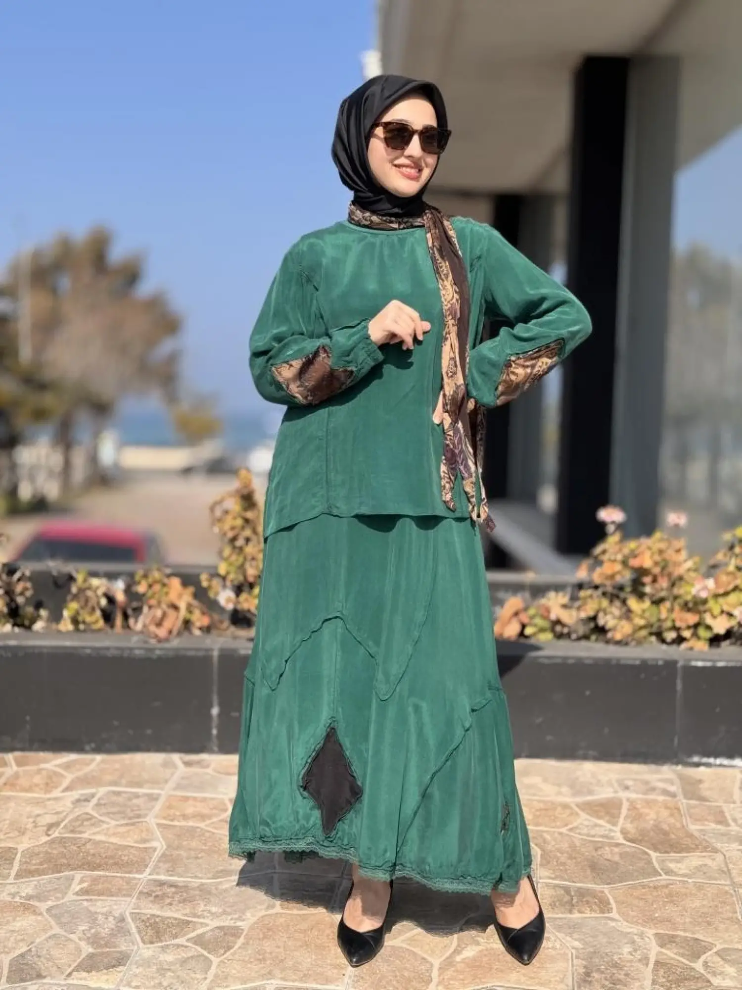 Misswhence Patcwork Detaylı Fistolu Bluz Etek Takım 37003