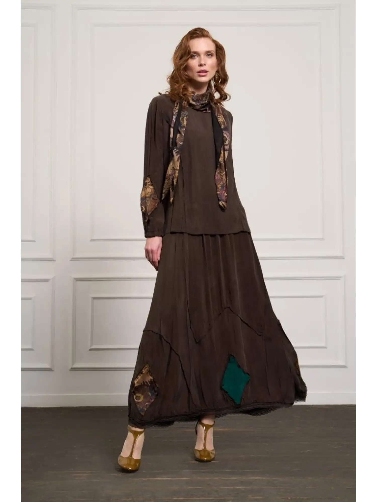 Misswhence Patcwork Detaylı Fistolu Bluz Etek Takım 37003