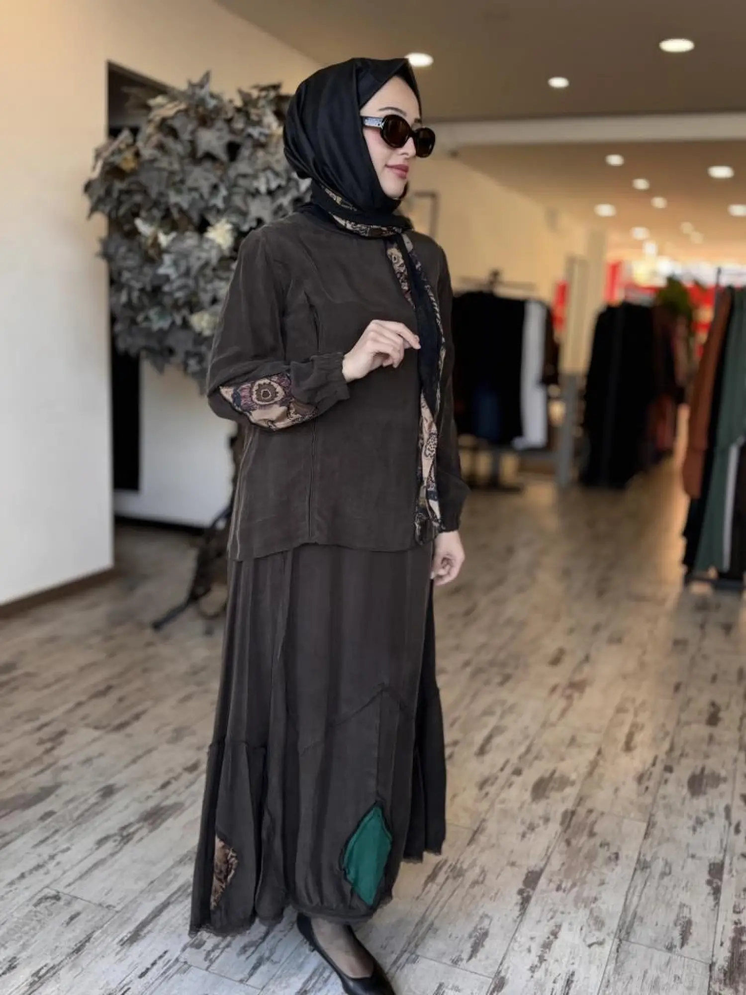 Misswhence Patcwork Detaylı Fistolu Bluz Etek Takım 37003