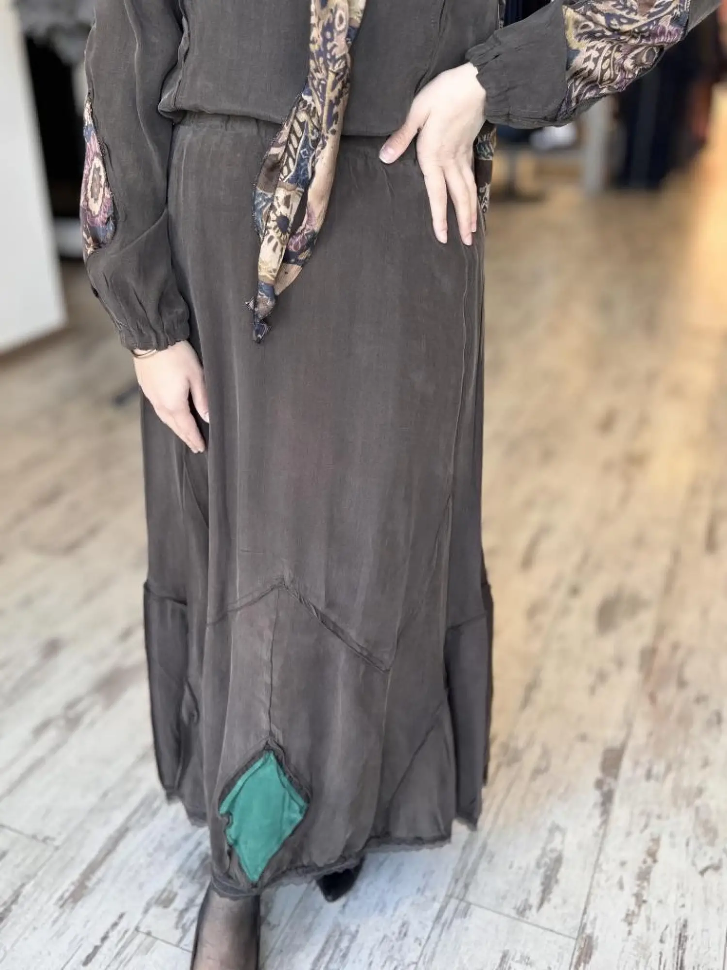 Misswhence Patcwork Detaylı Fistolu Bluz Etek Takım 37003