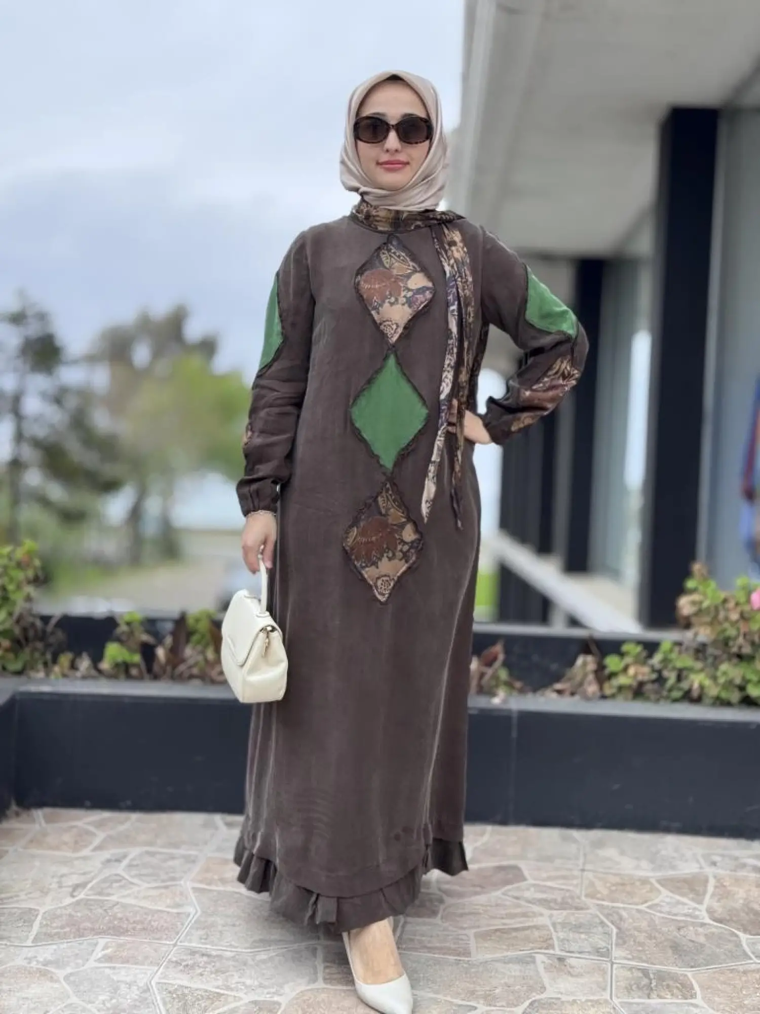 Misswhence Patcwork Detaylı Fularlı Elbise 37803