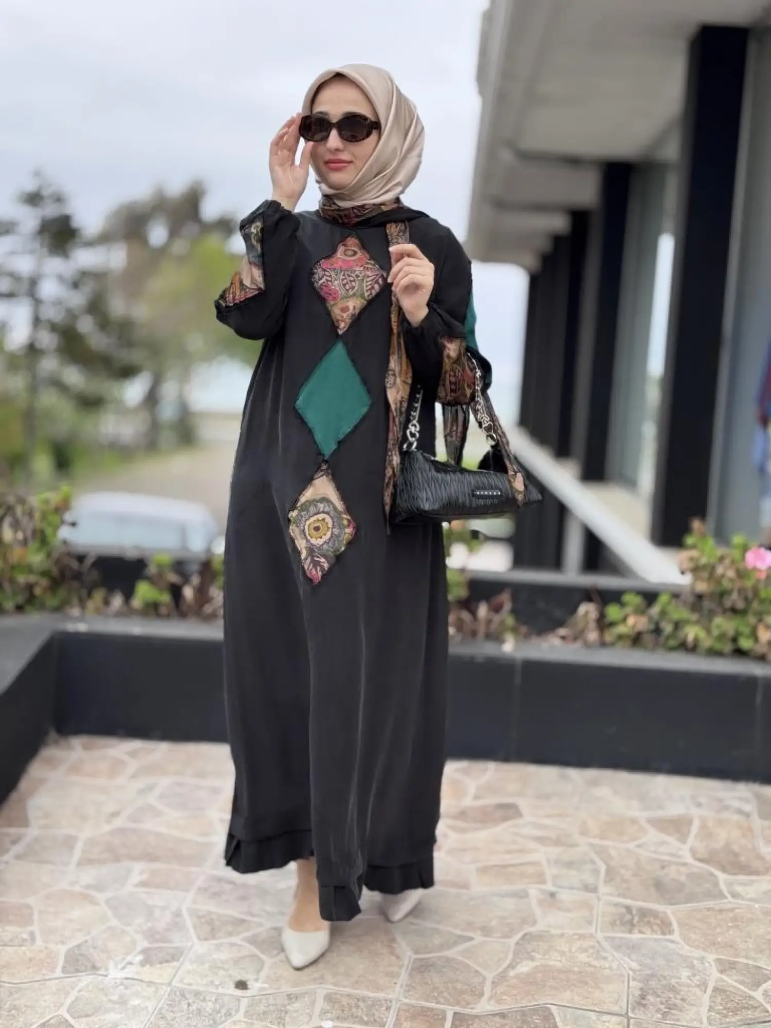 Misswhence Patcwork Detaylı Fularlı Elbise 37803