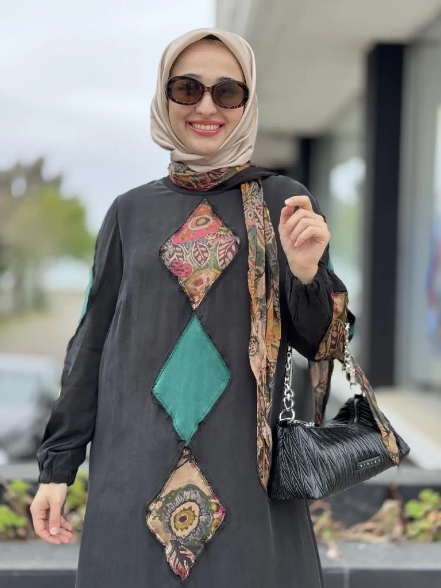 Misswhence Patcwork Detaylı Fularlı Elbise 37803