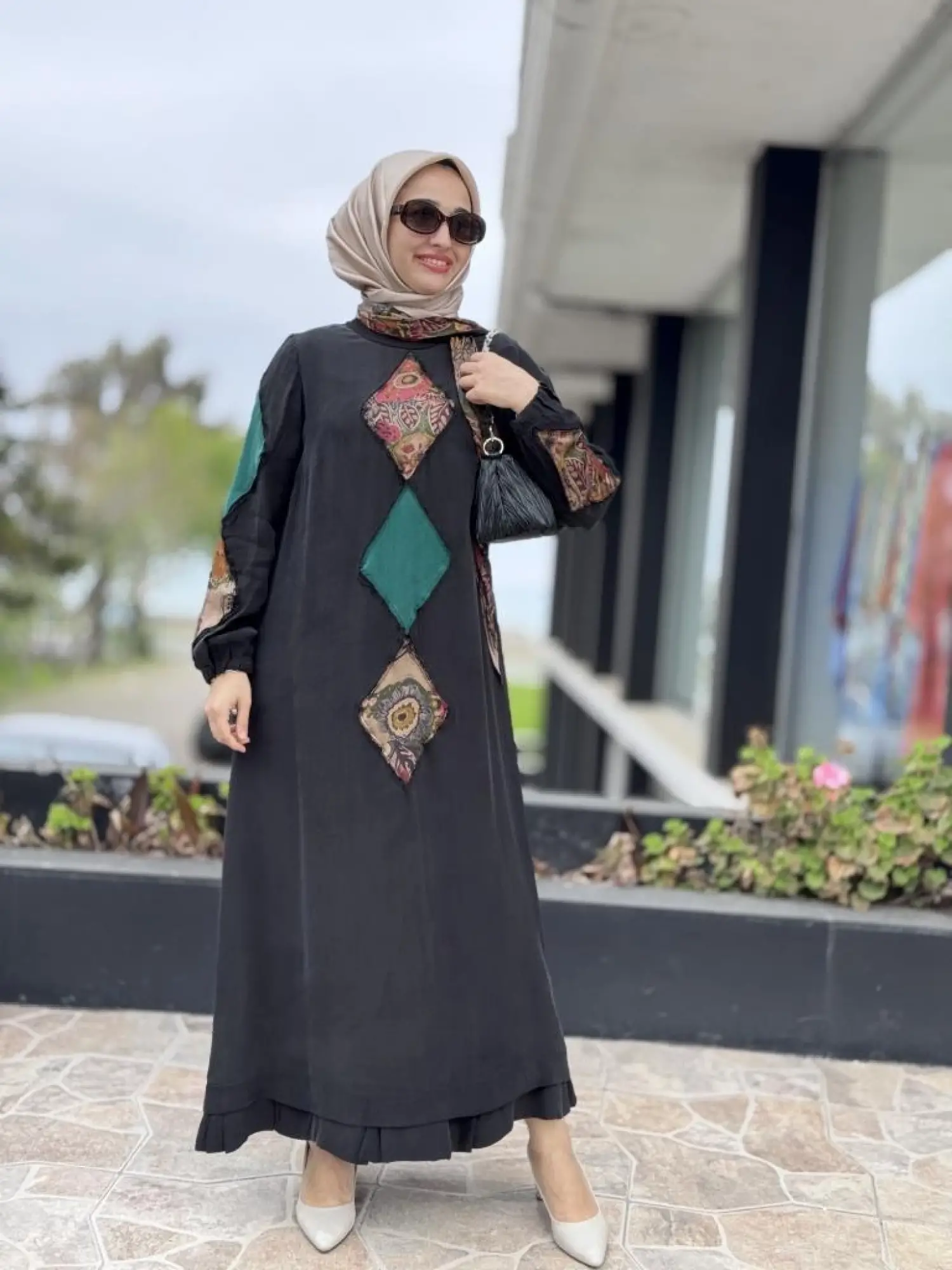 Misswhence Patcwork Detaylı Fularlı Elbise 37803