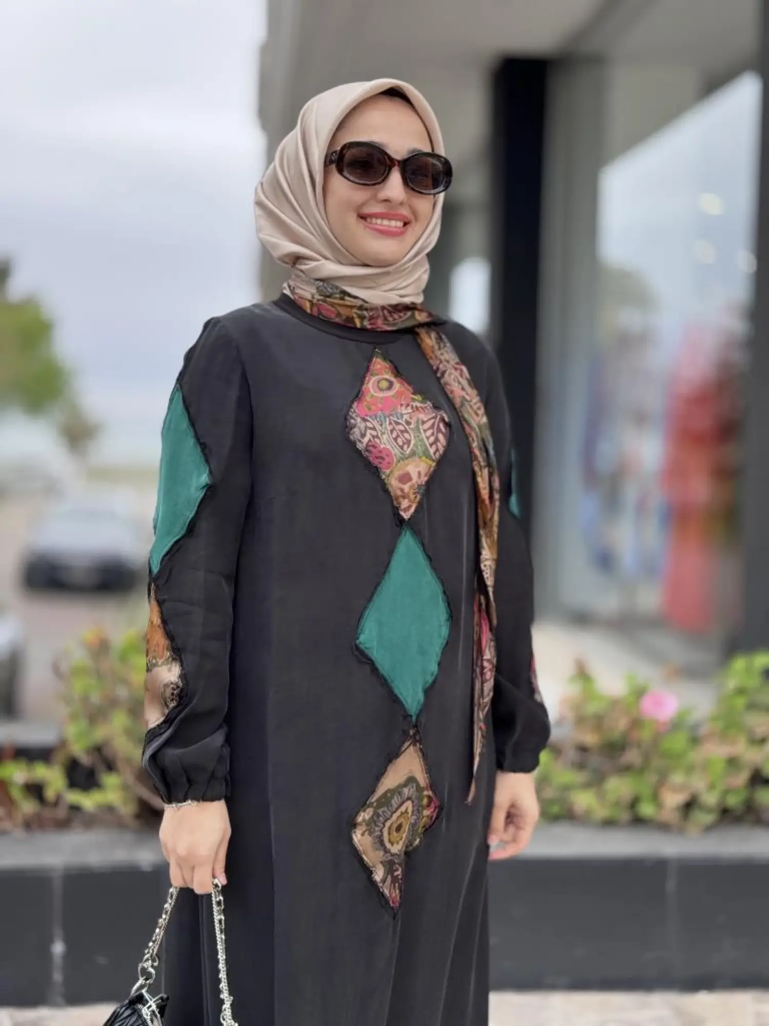 Misswhence Patcwork Detaylı Fularlı Elbise 37803