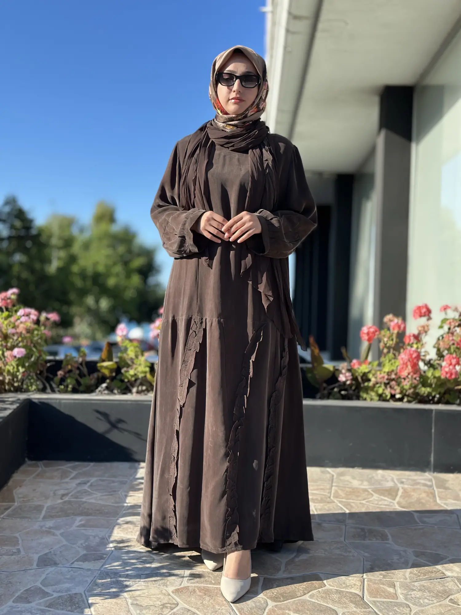 Misswhence Şal ve Dikiş Detaylı Büyük Beden Cupra İpek Elbise V3225