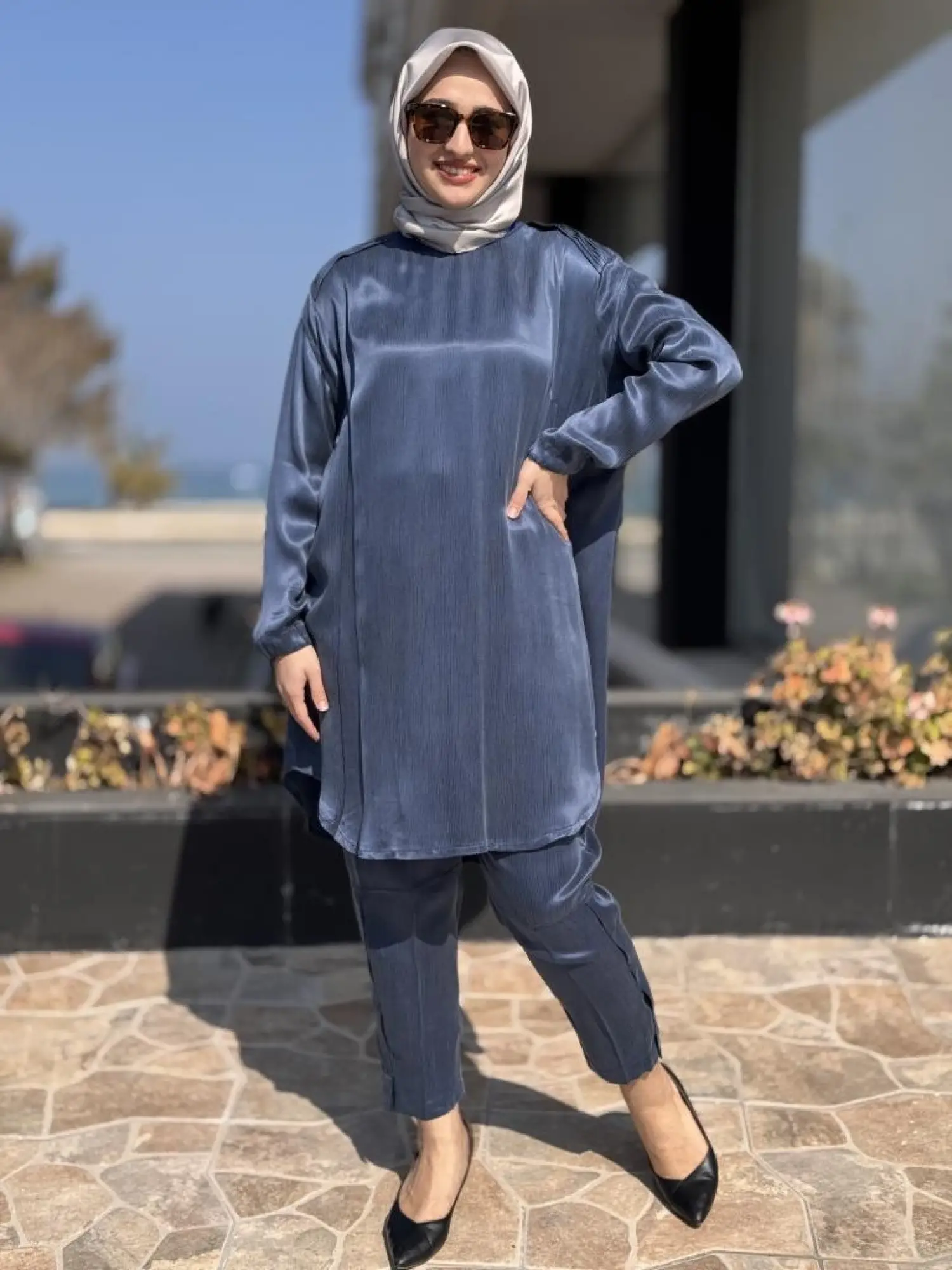 Misswhence Saten İpek Tunik Pantolon Takım 37017