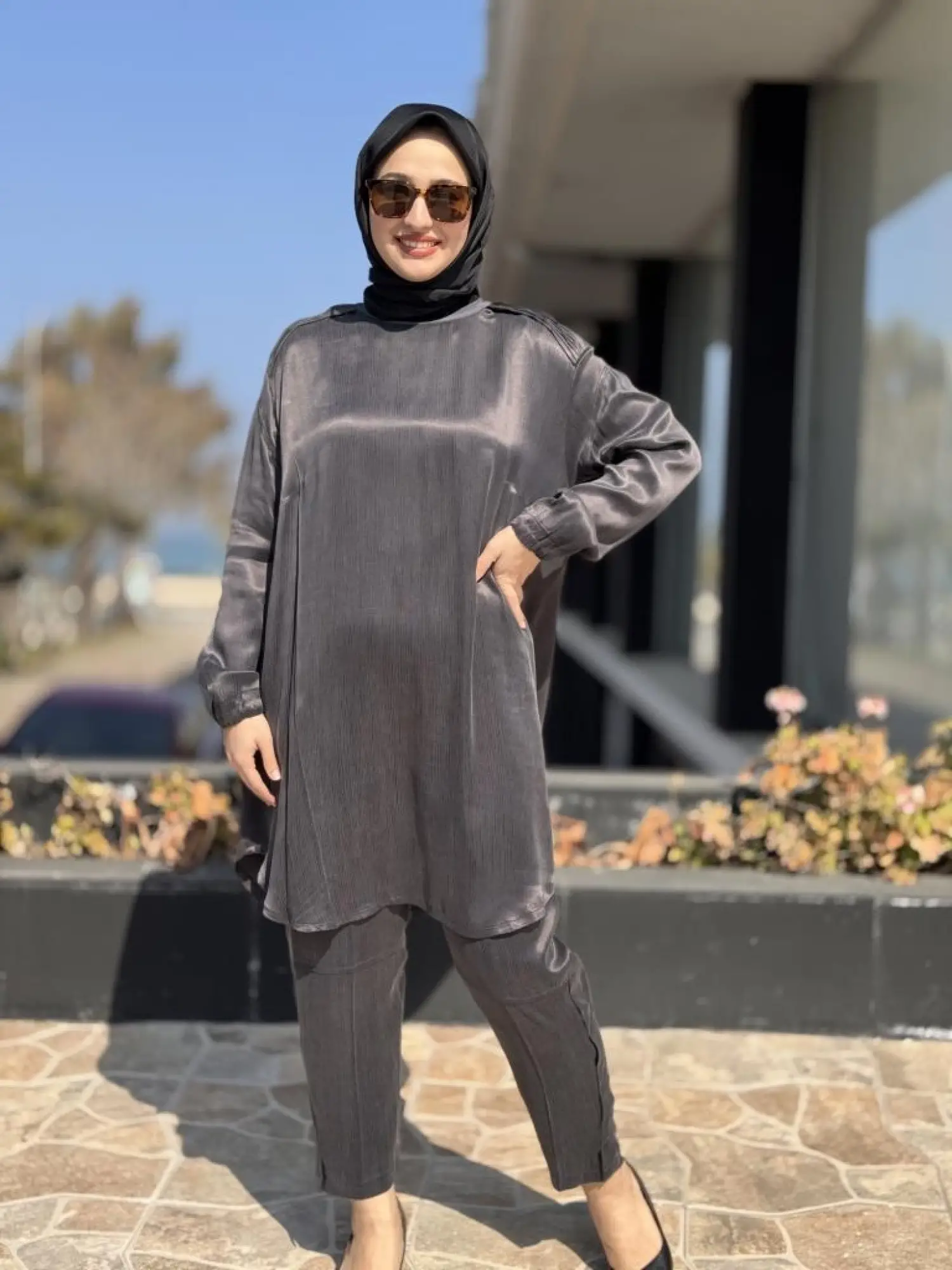 Misswhence Saten İpek Tunik Pantolon Takım 37017