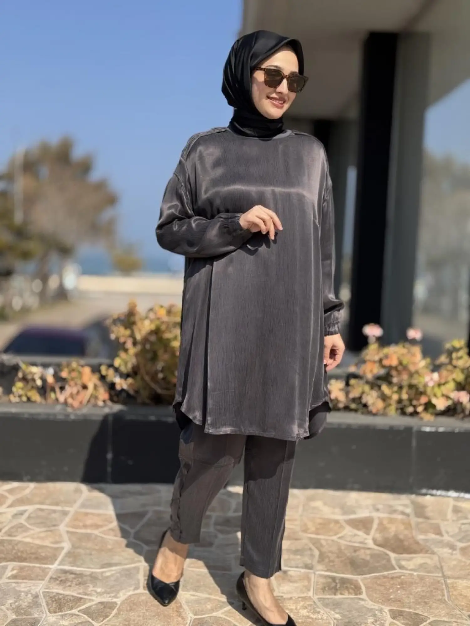 Misswhence Saten İpek Tunik Pantolon Takım 37017