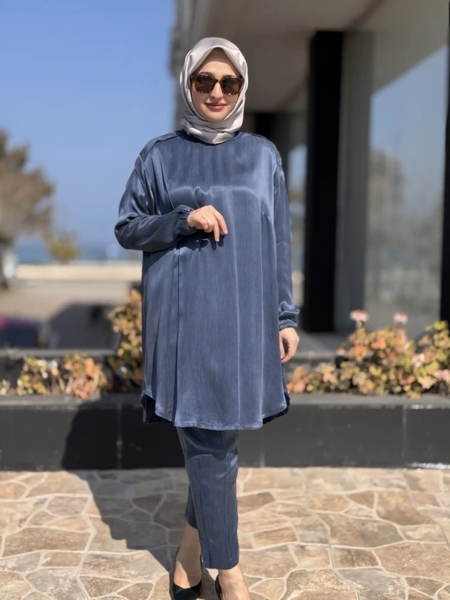 Misswhence Saten İpek Tunik Pantolon Takım 37017
