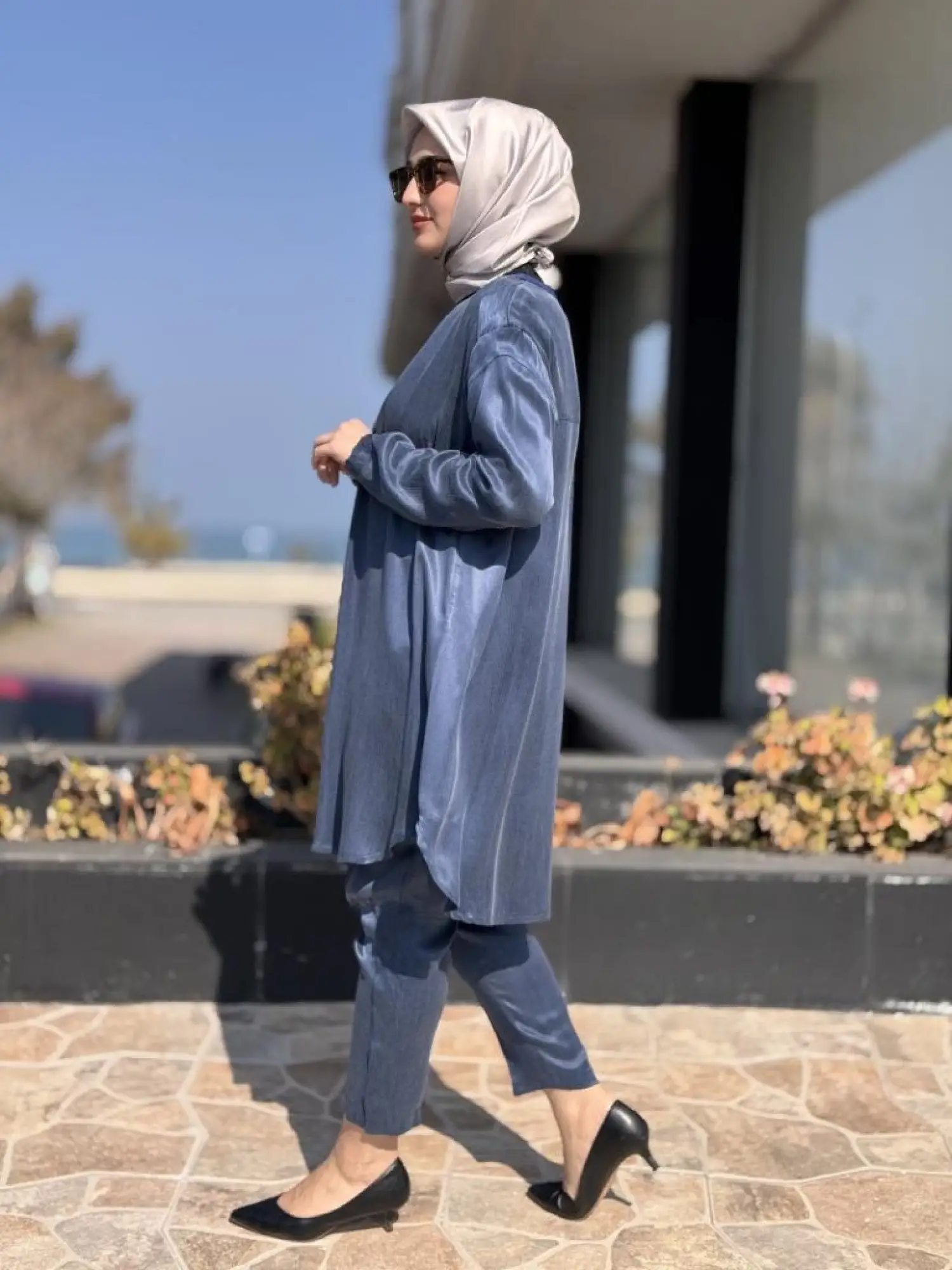 Misswhence Saten İpek Tunik Pantolon Takım 37017