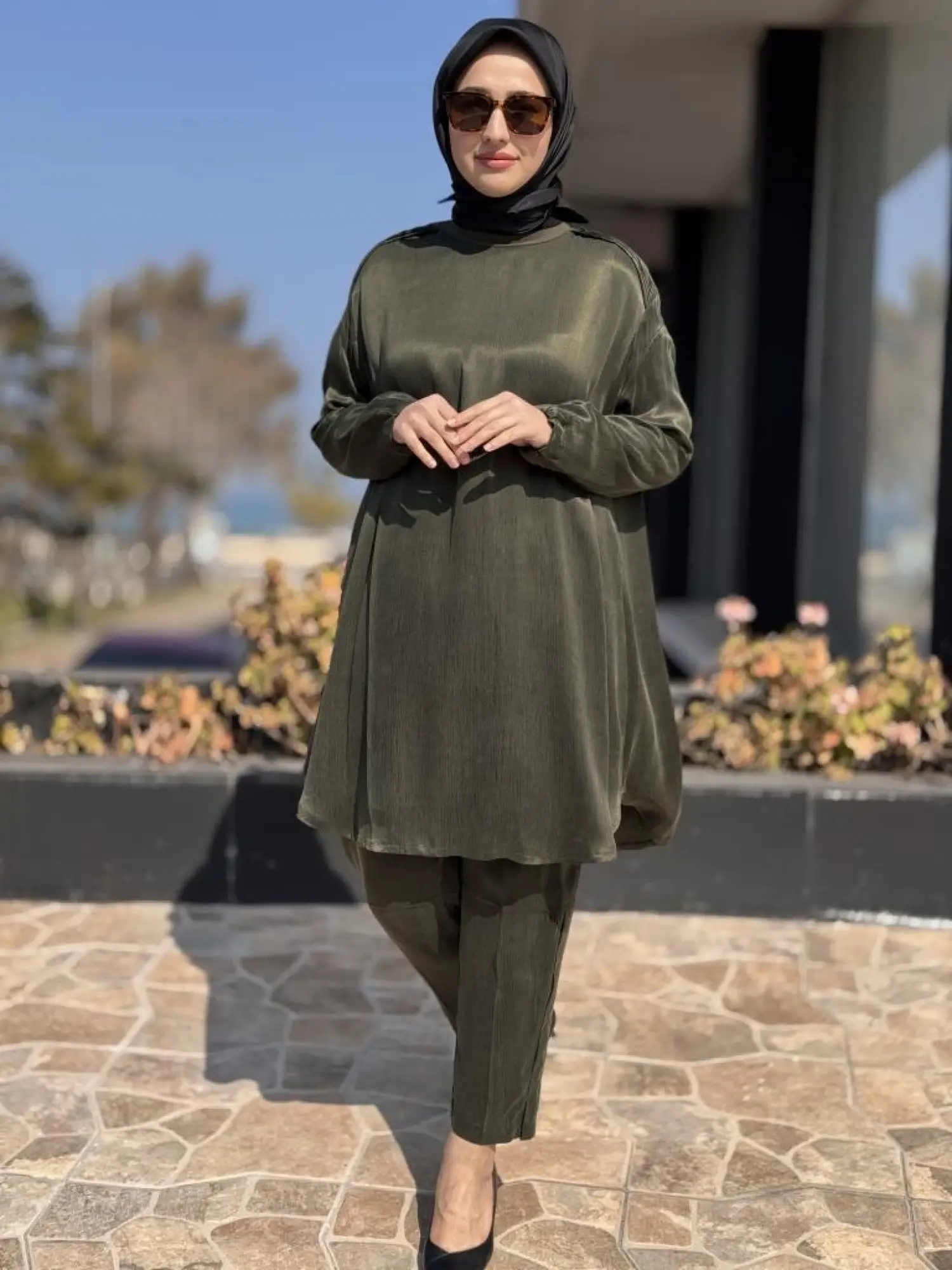 Misswhence Saten İpek Tunik Pantolon Takım 37017