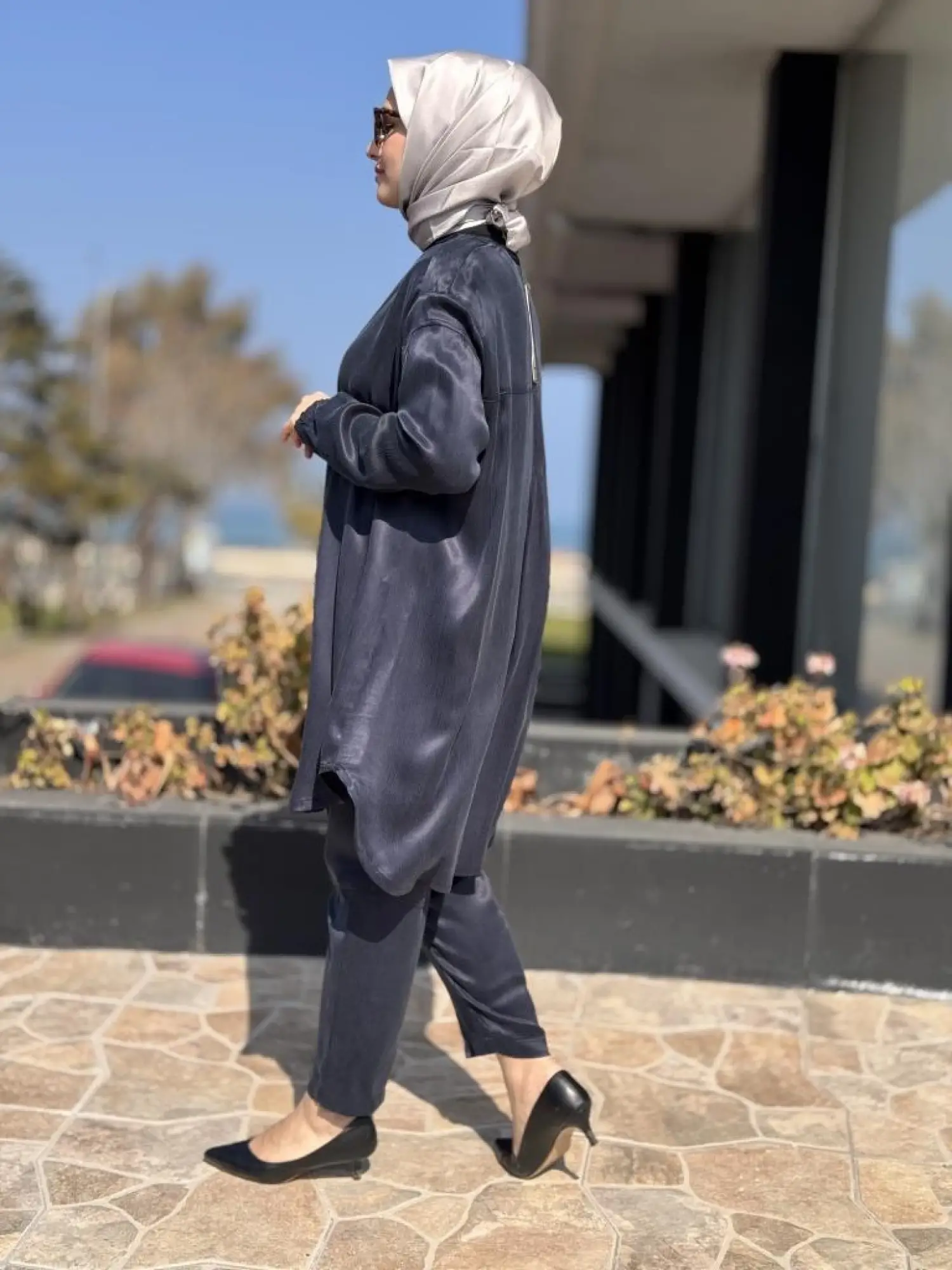 Misswhence Saten İpek Tunik Pantolon Takım 37017