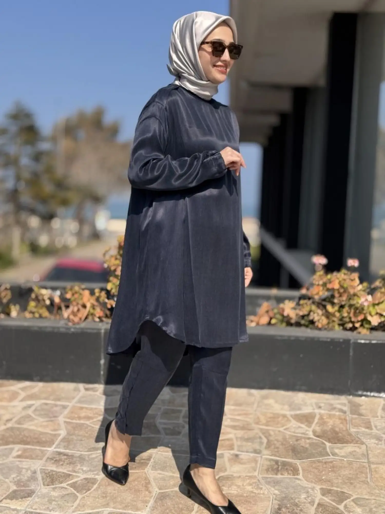 Misswhence Saten İpek Tunik Pantolon Takım 37017