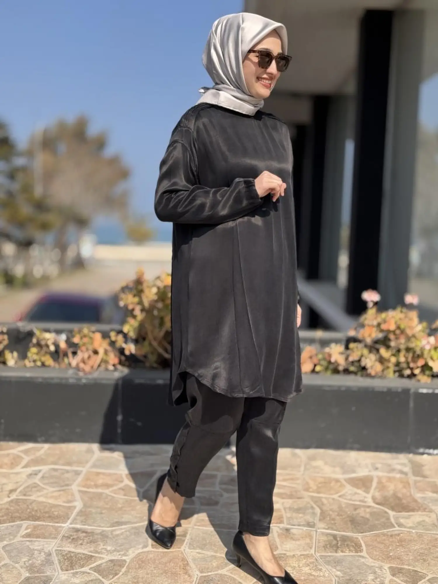 Misswhence Saten İpek Tunik Pantolon Takım 37017