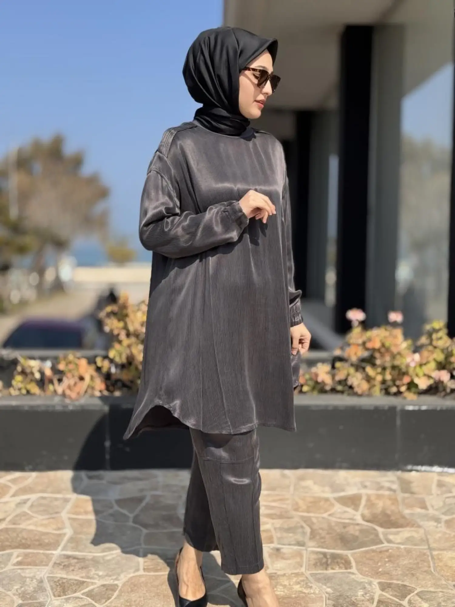 Misswhence Saten İpek Tunik Pantolon Takım 37017