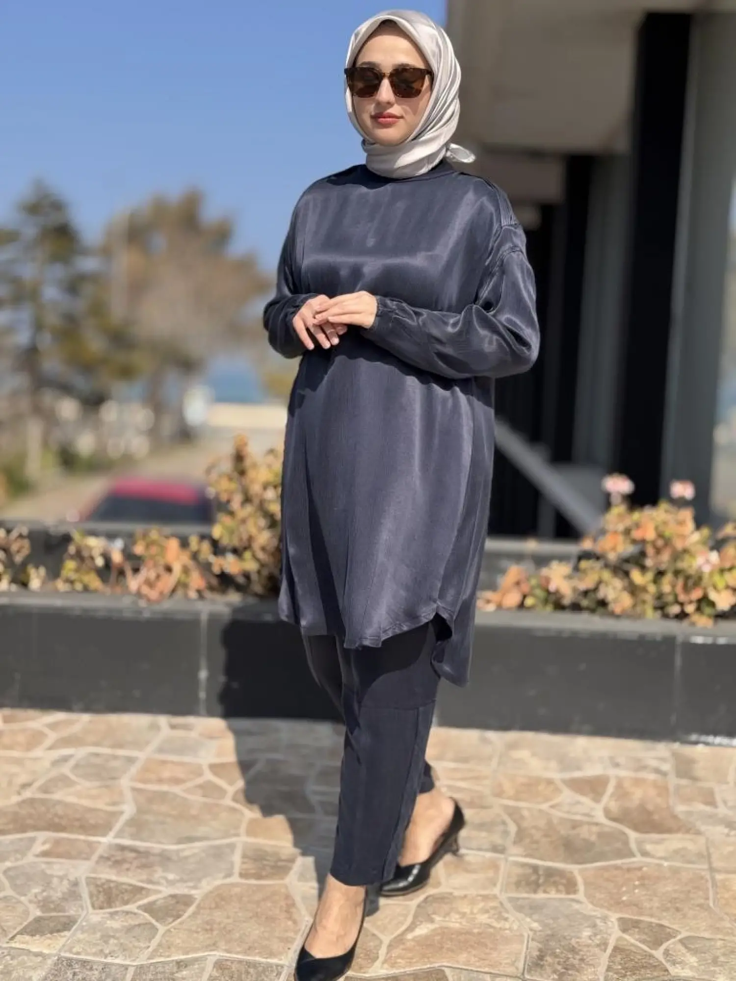 Misswhence Saten İpek Tunik Pantolon Takım 37017