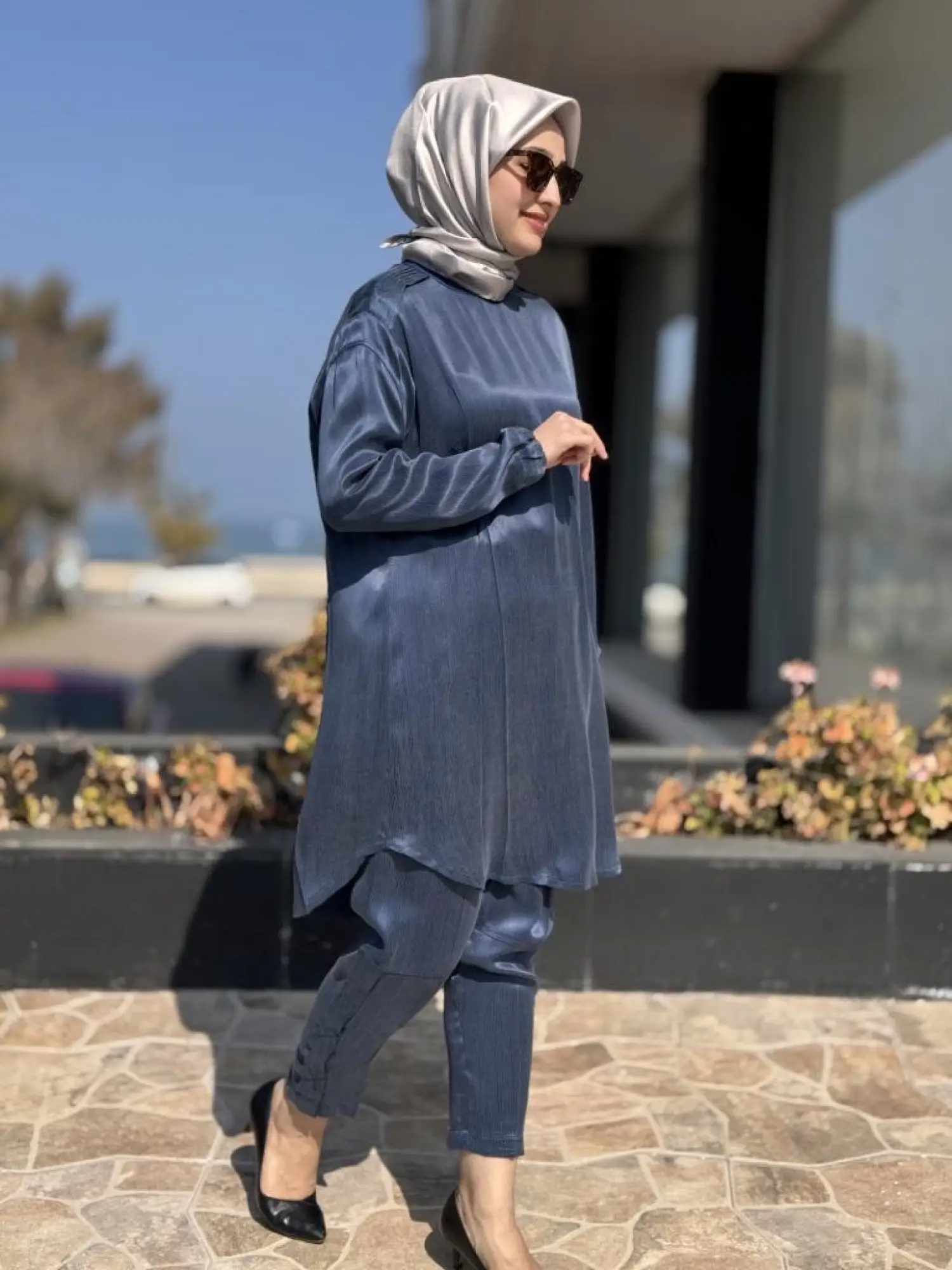 Misswhence Saten İpek Tunik Pantolon Takım 37017