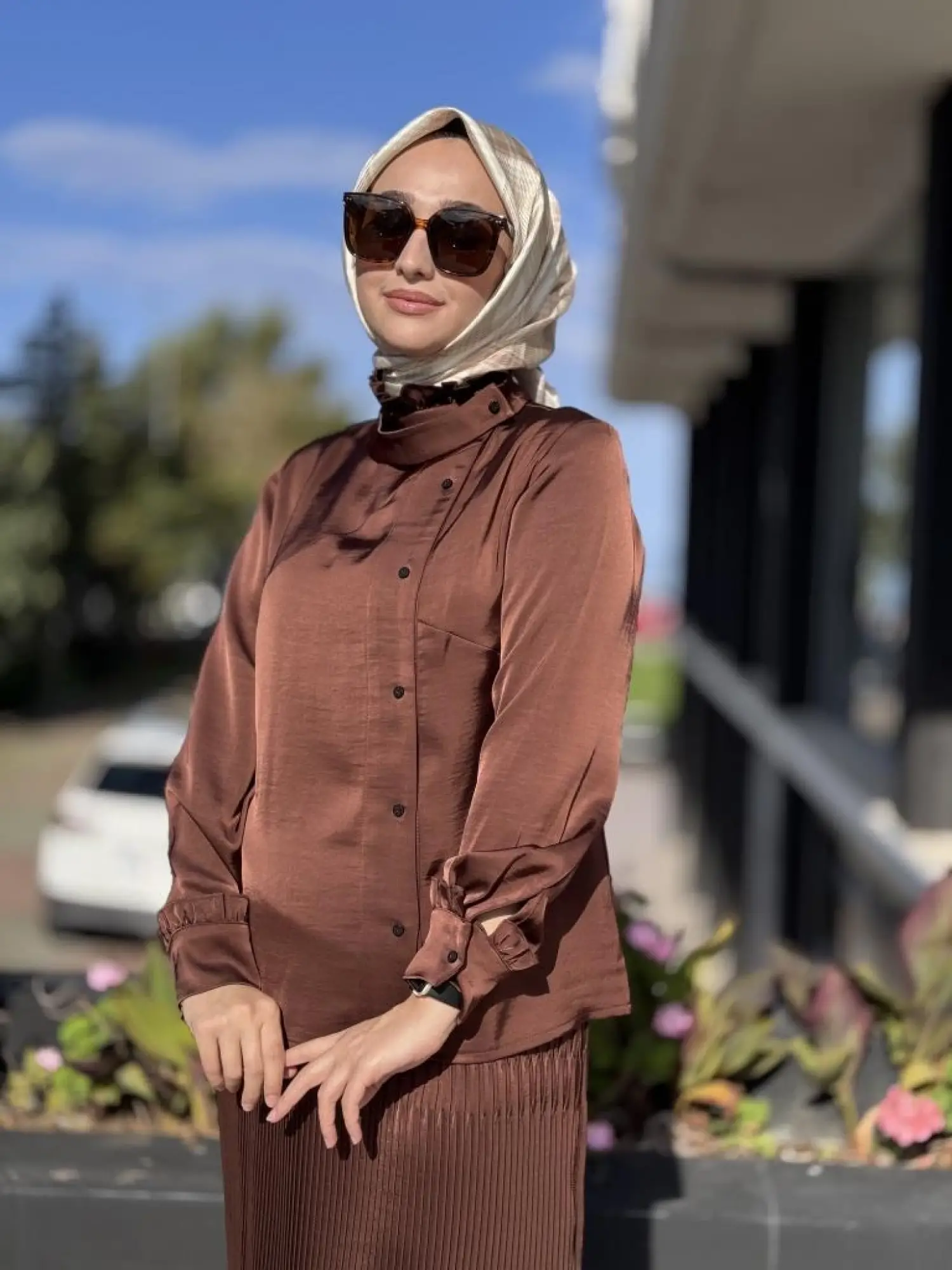 Misswhence Saten Pliseli Fermuarlı Etek Gömlek Takım 38015