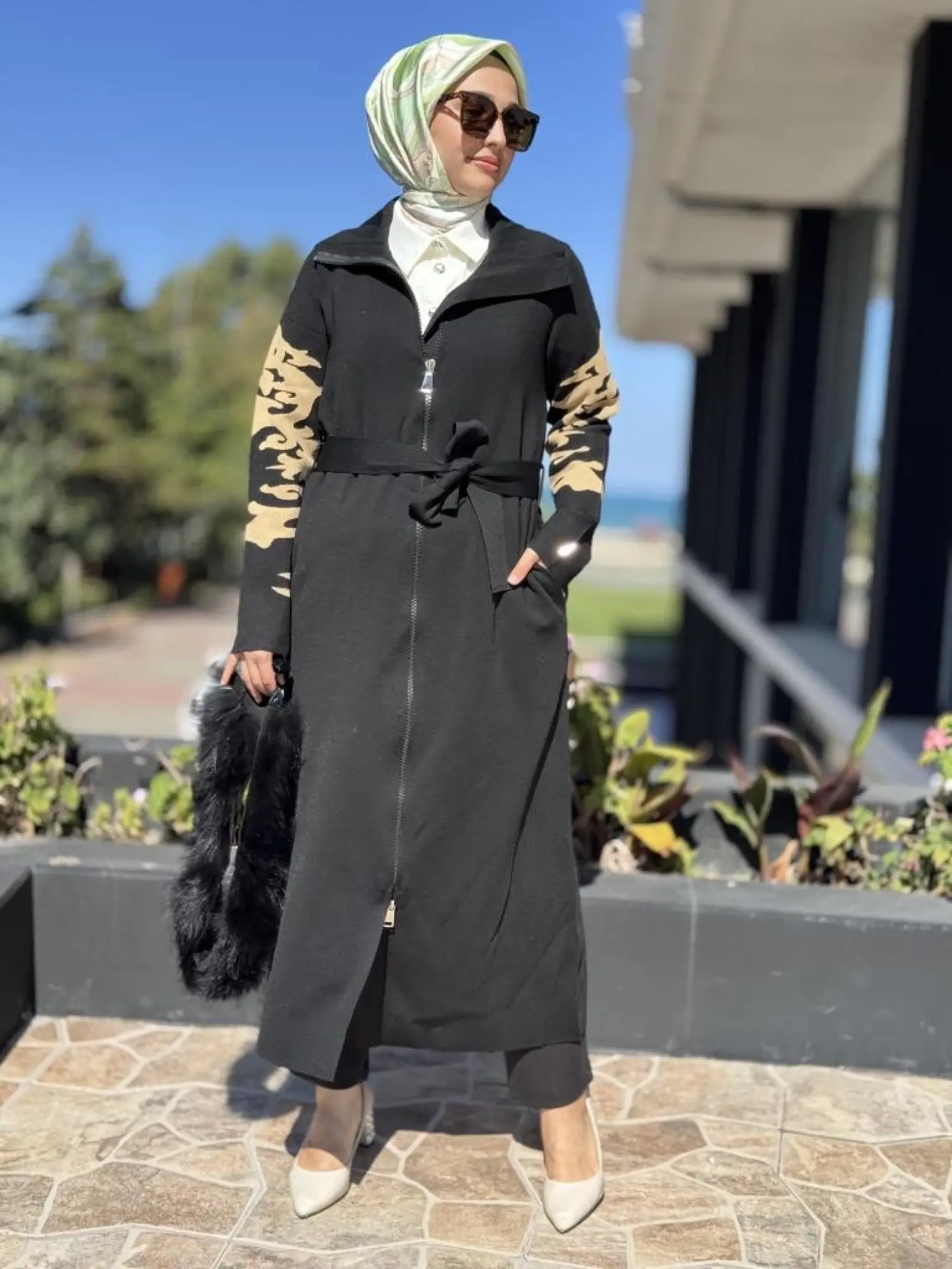 Misswhence Seyyar Kürklü Çelik Örme Fermuarlı Uzun Triko Kap MİSS266