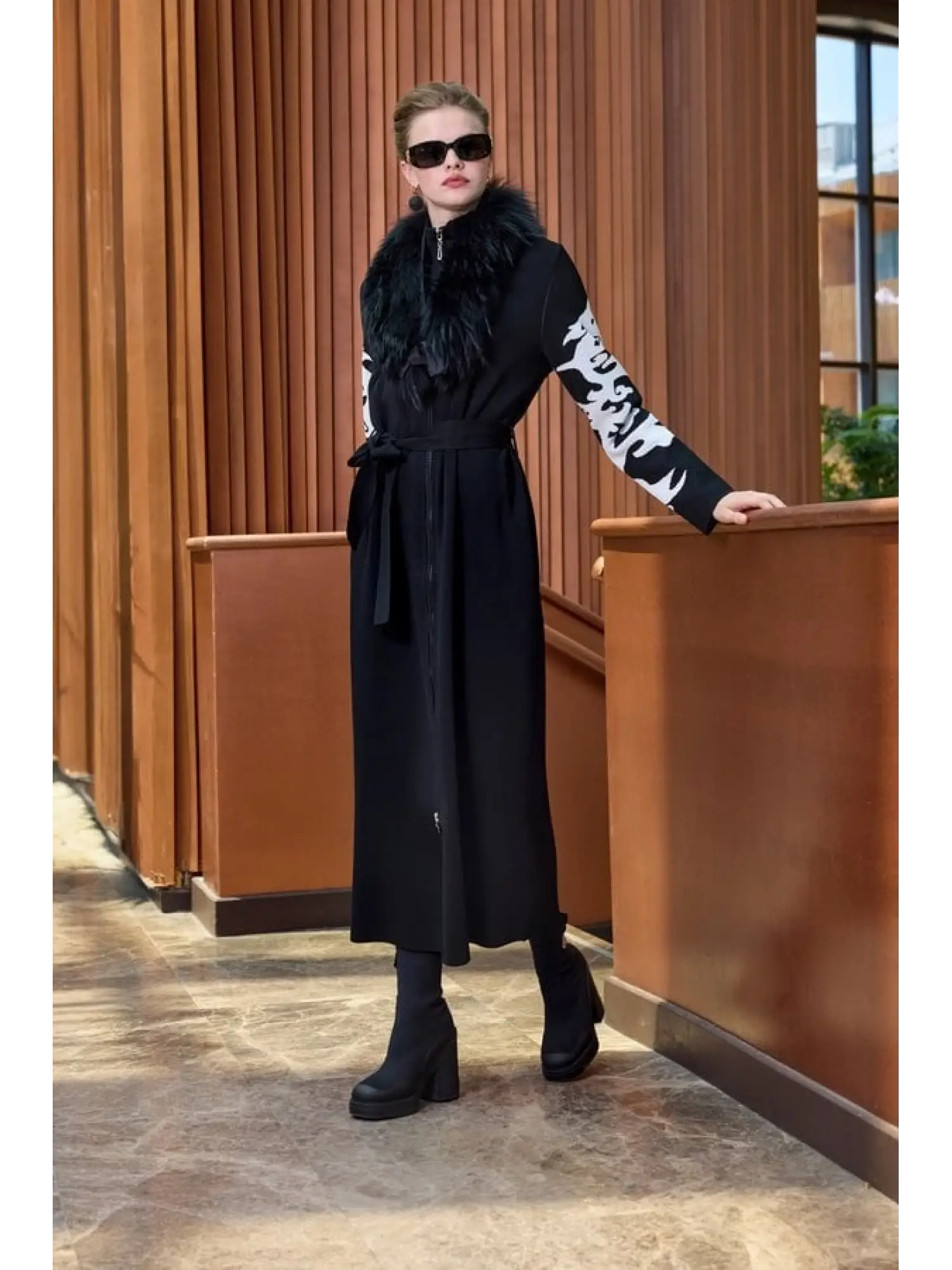 Misswhence Seyyar Kürklü Çelik Örme Fermuarlı Uzun Triko Kap MİSS266