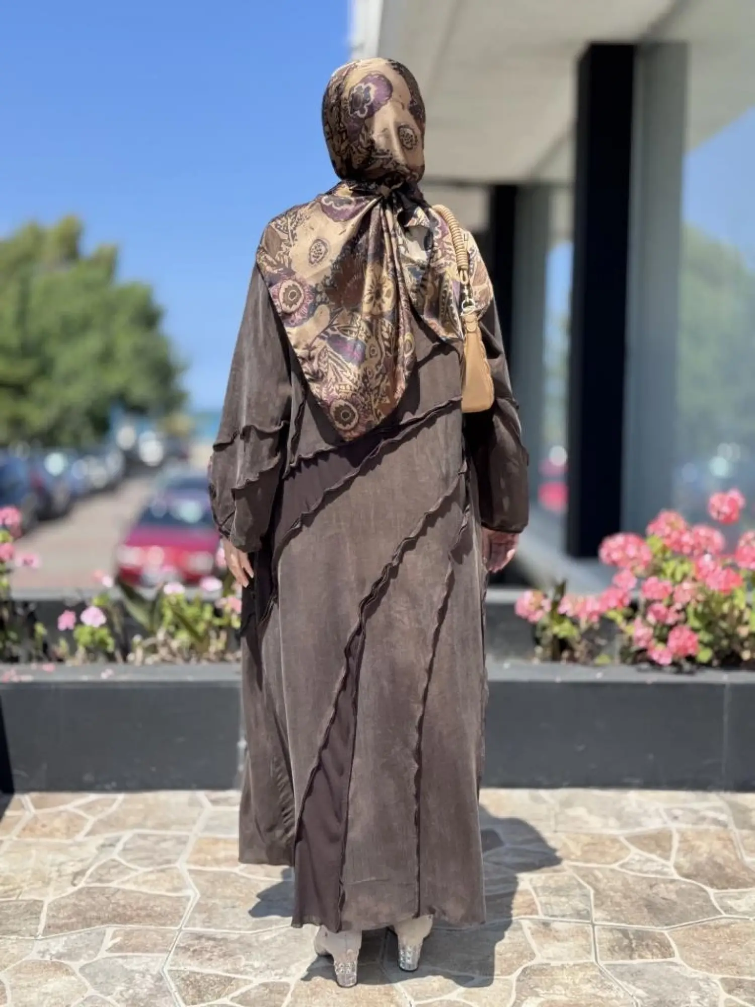 Misswhence Şifon Detaylı Nervürlü Büyük Beden Şallı Cupra İpek Elbise V3175